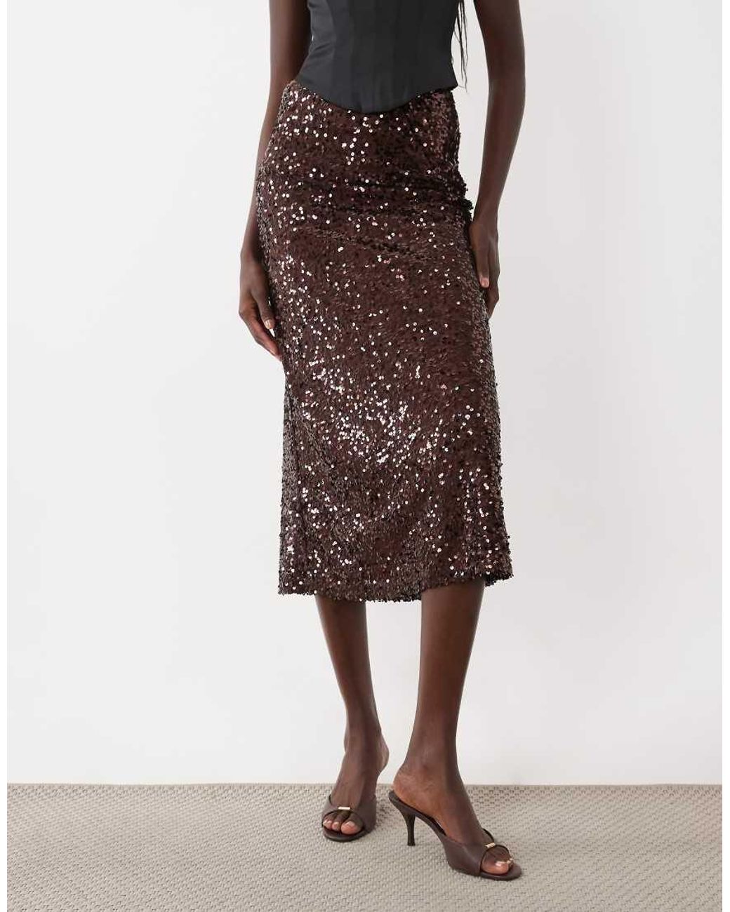 ASOS Midi Rok Met Lovertjes in het Brown