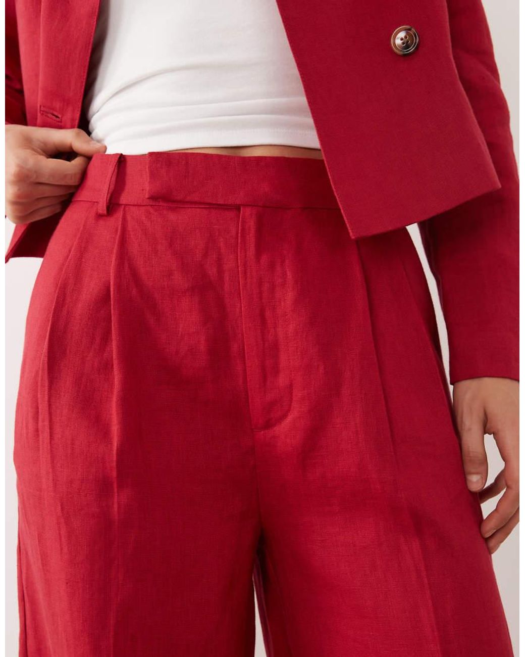 Mango Red 100% Linen Tailo Trouser Co-ord