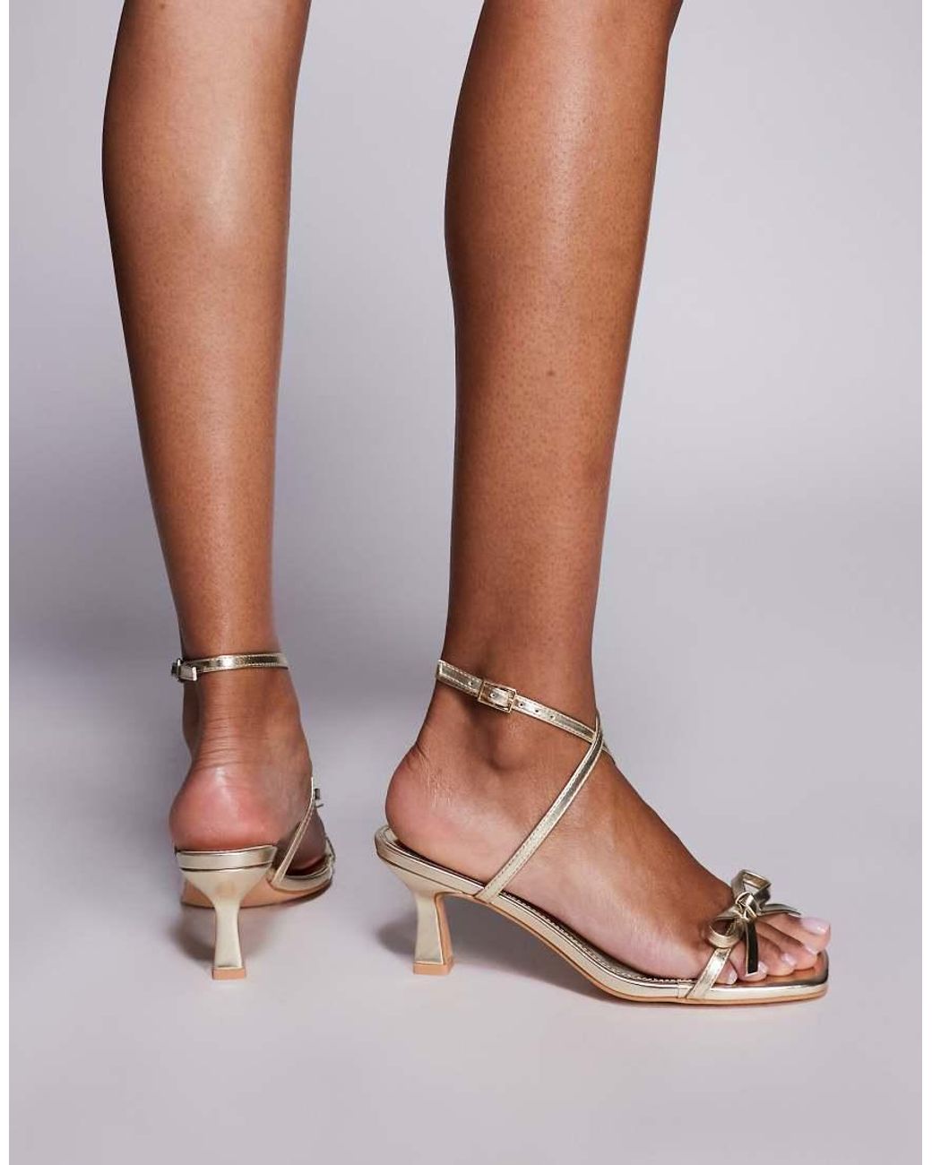 Public Desire Pink Crimson Bow Kitten Heels Sandals
