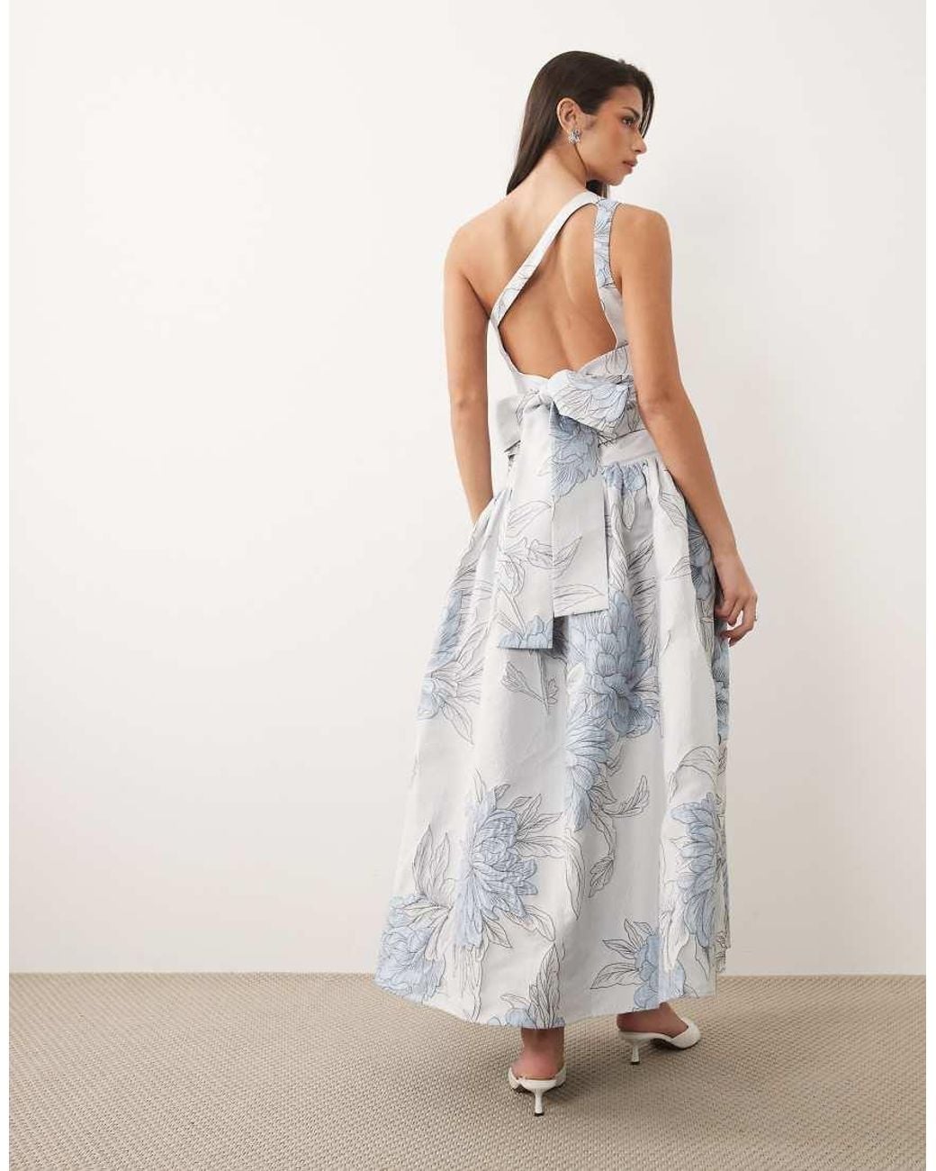 ASOS Gray One Shoulder Jacquard Maxi Dress