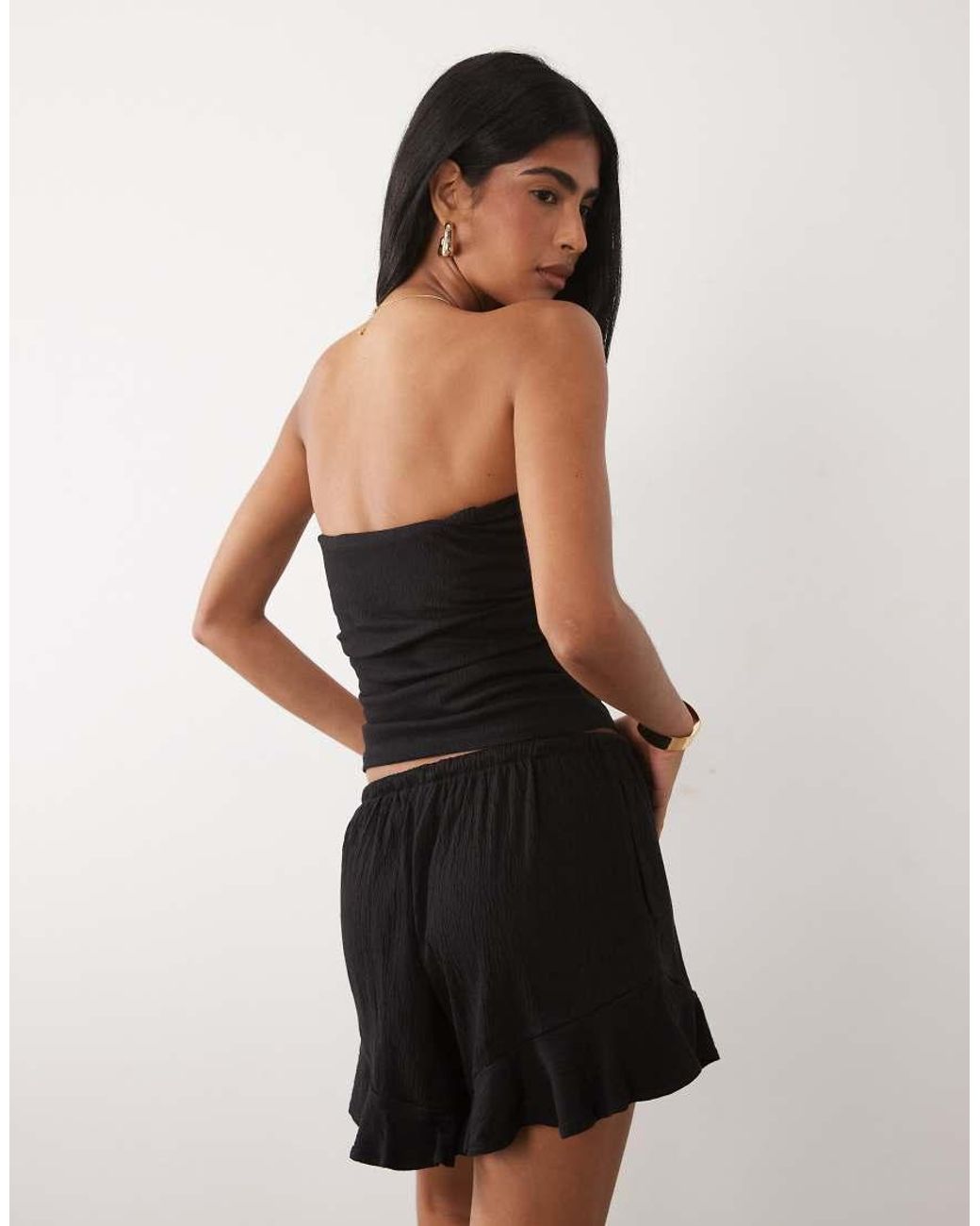 ASOS Black Mix & Match Cotton Crinkle Asymmetric Bandeau Top