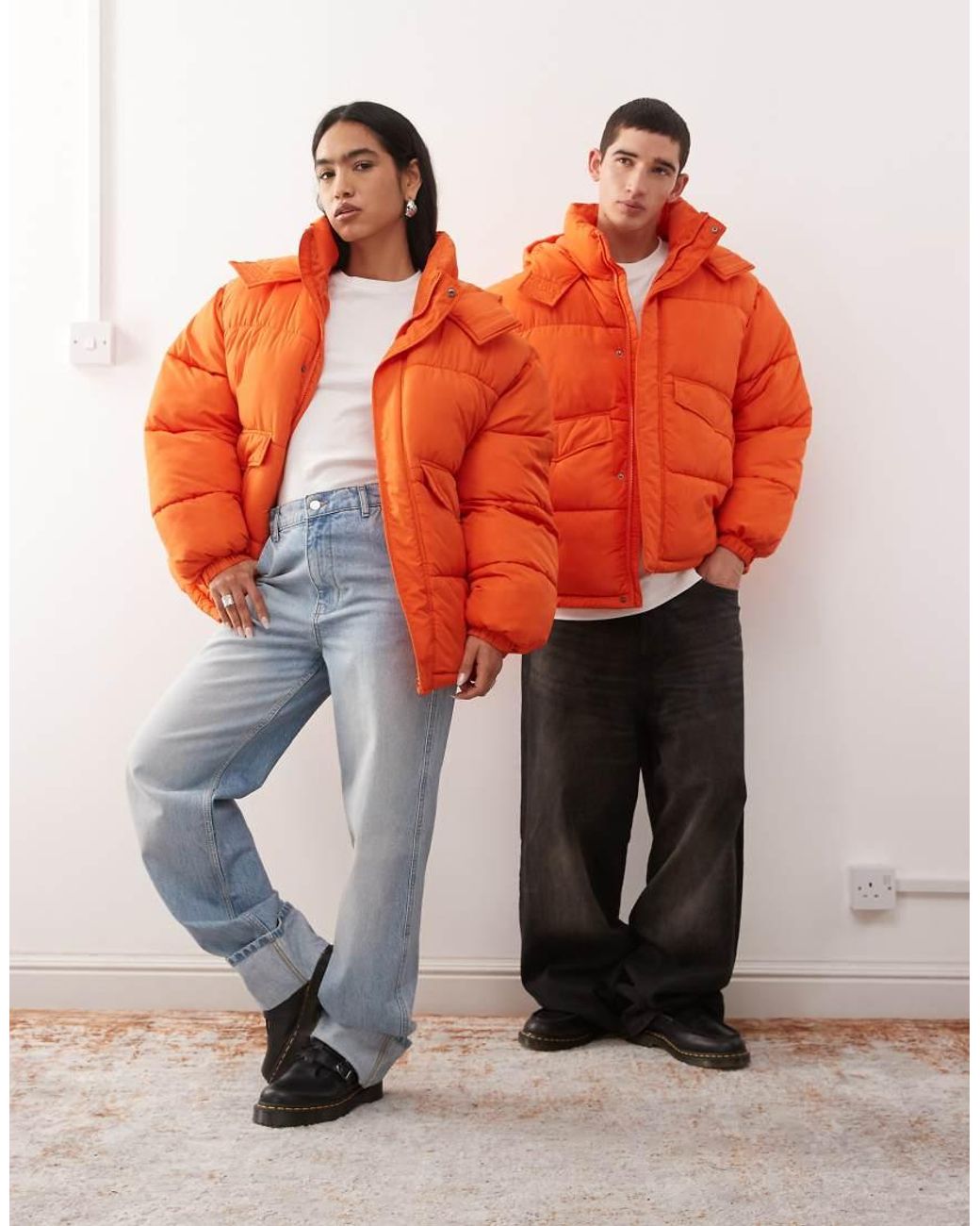 Chaqueta Acolchada Con Capucha De Collusion de color Orange