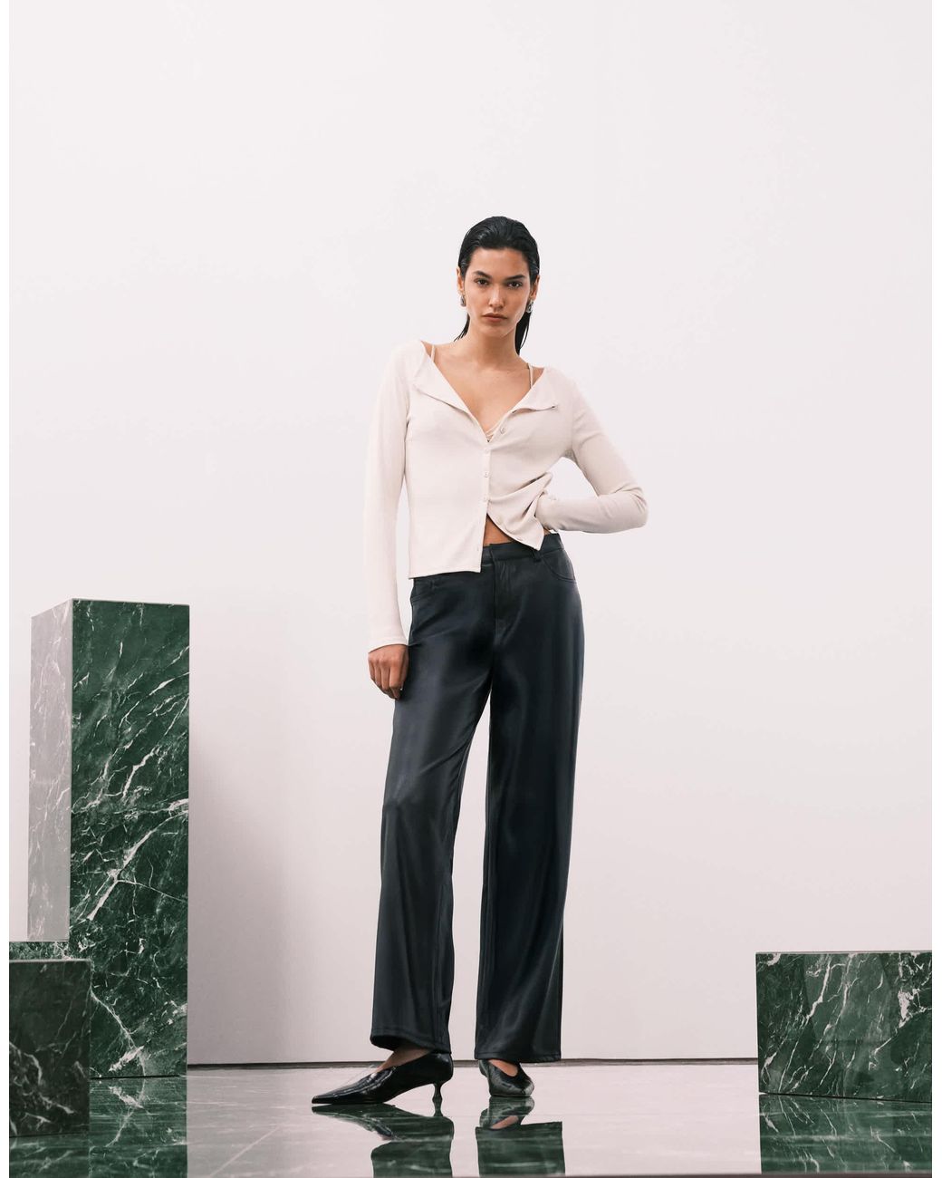 Abercrombie & Fitch White – langärmliges, geripptes oberteil