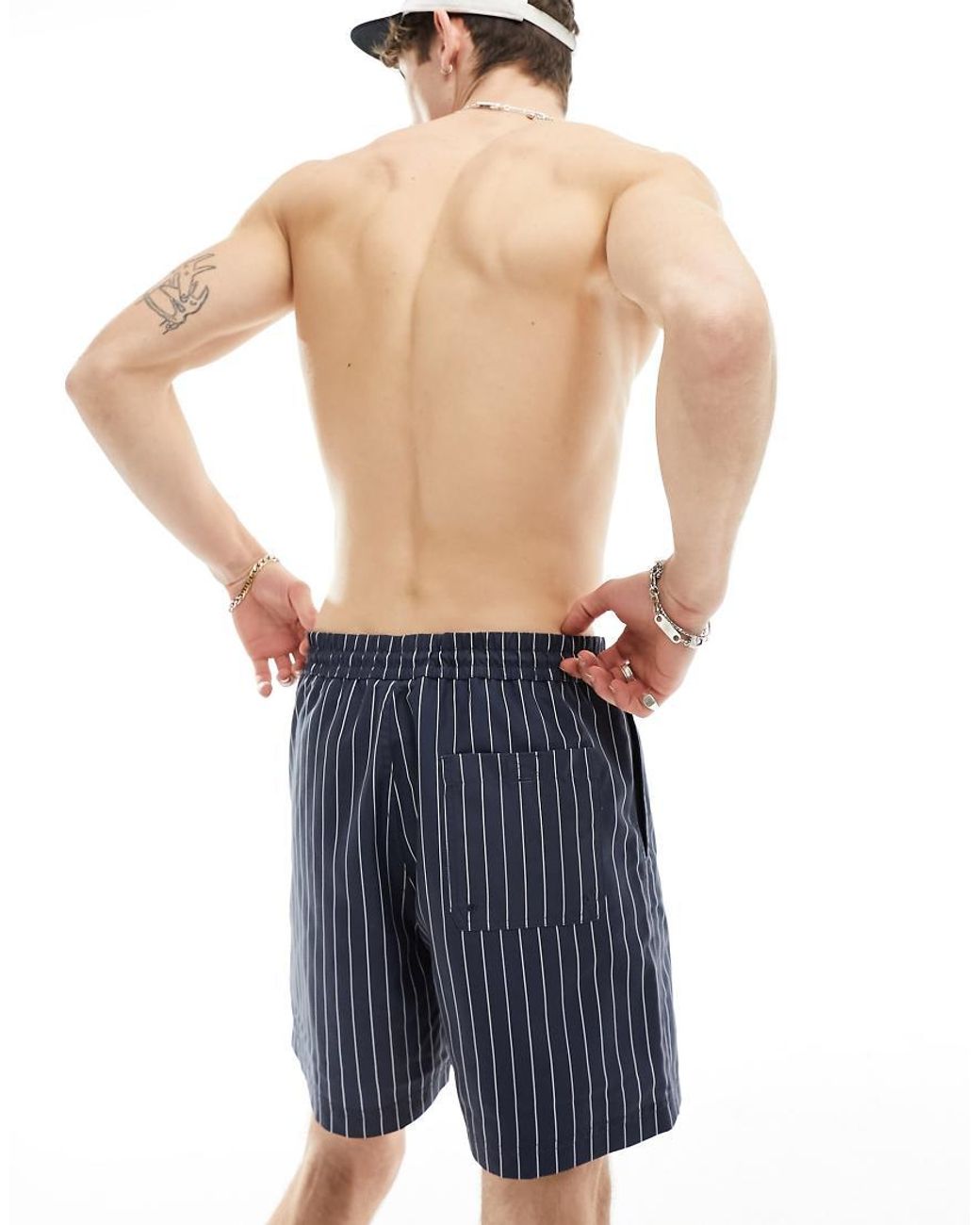Carhartt Blue Slater Pinstripe Swim Shorts for men