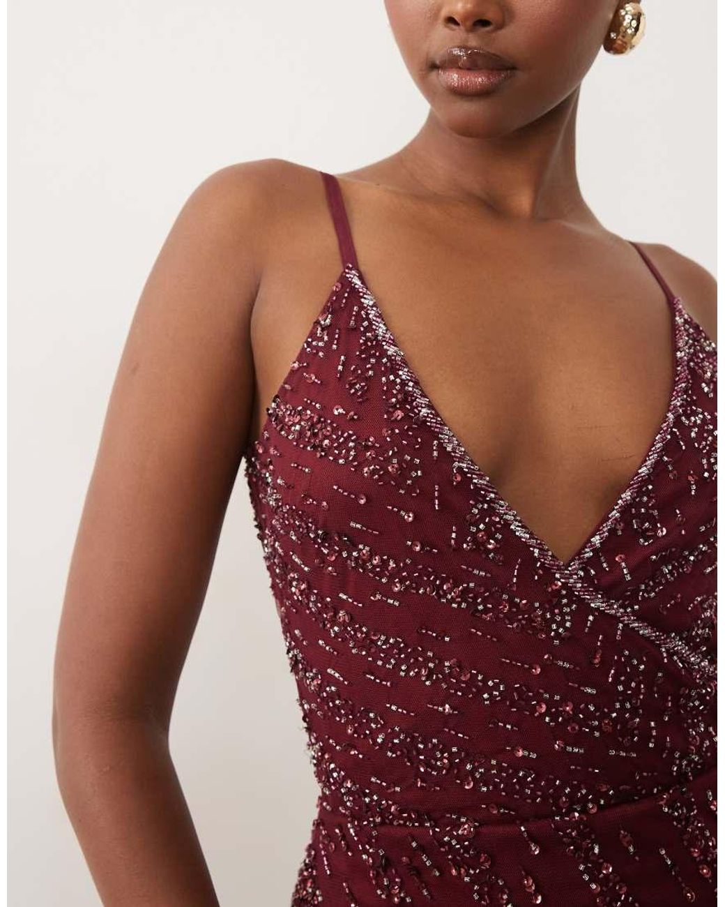 Beauut Red Embellished Cami V Neck Wrap Maxi Dress