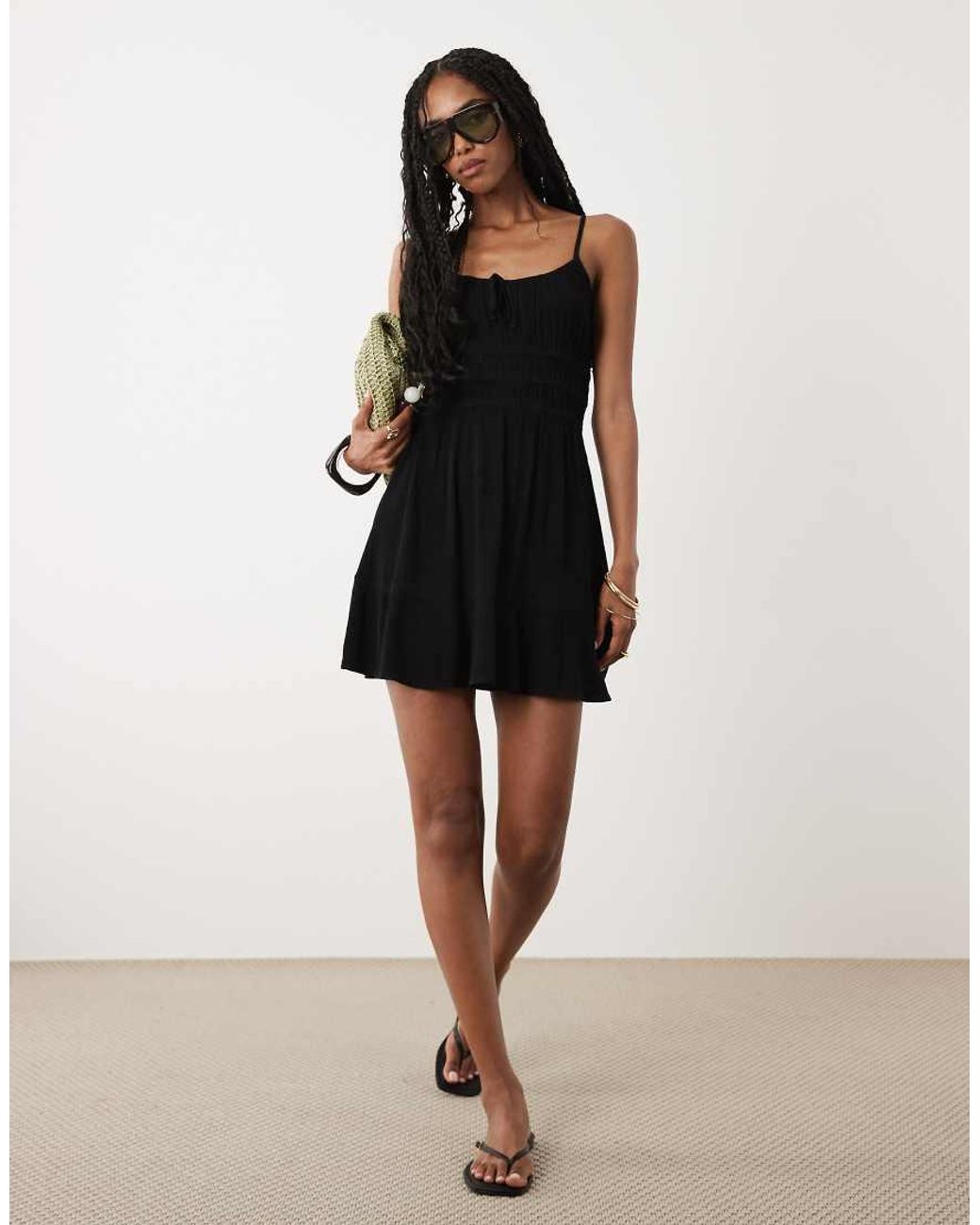 Miss Selfridge Black Cheesecloth Mini Sun Dress