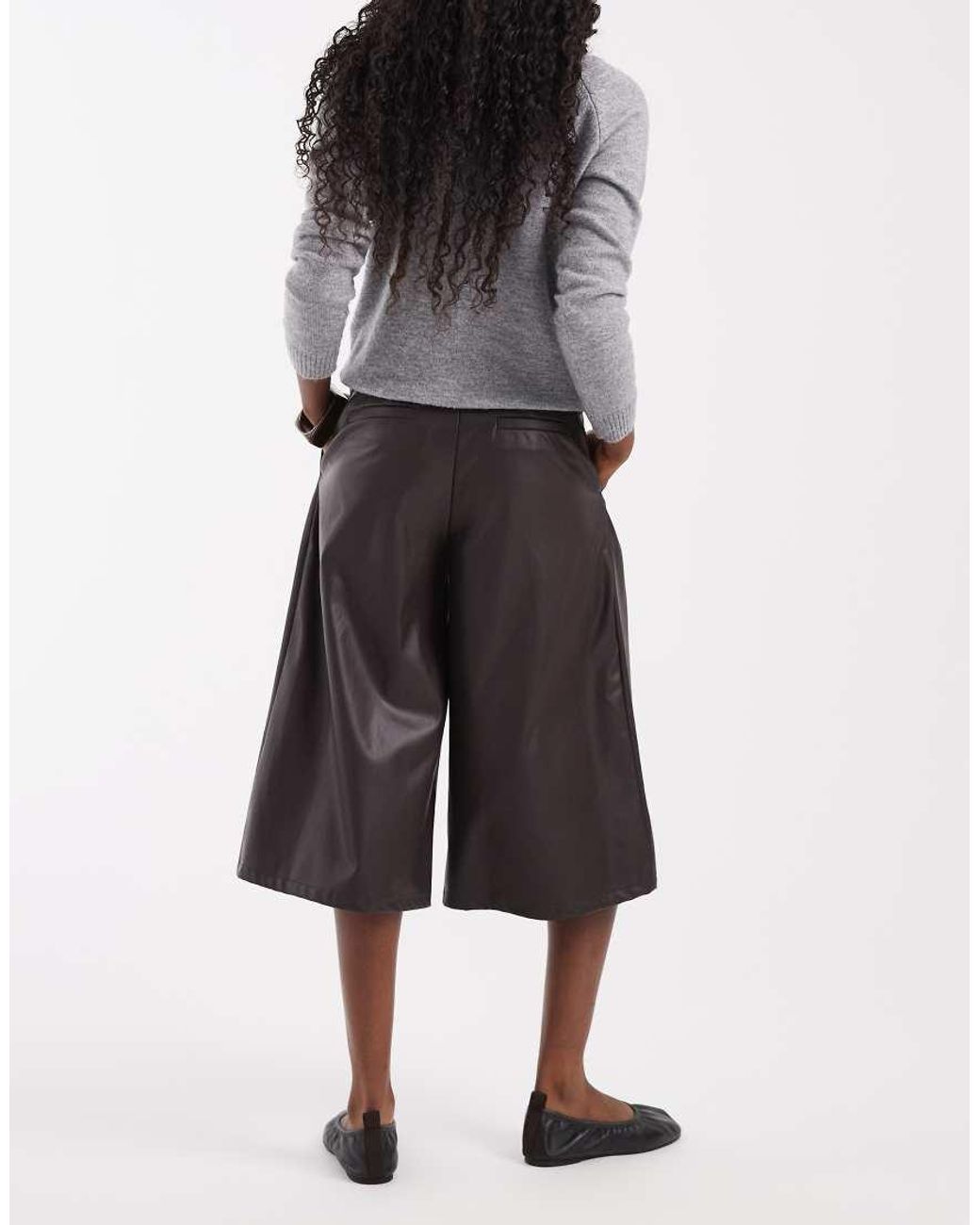 ASOS White Tailored Faux Leather High Waist Culotte Pants