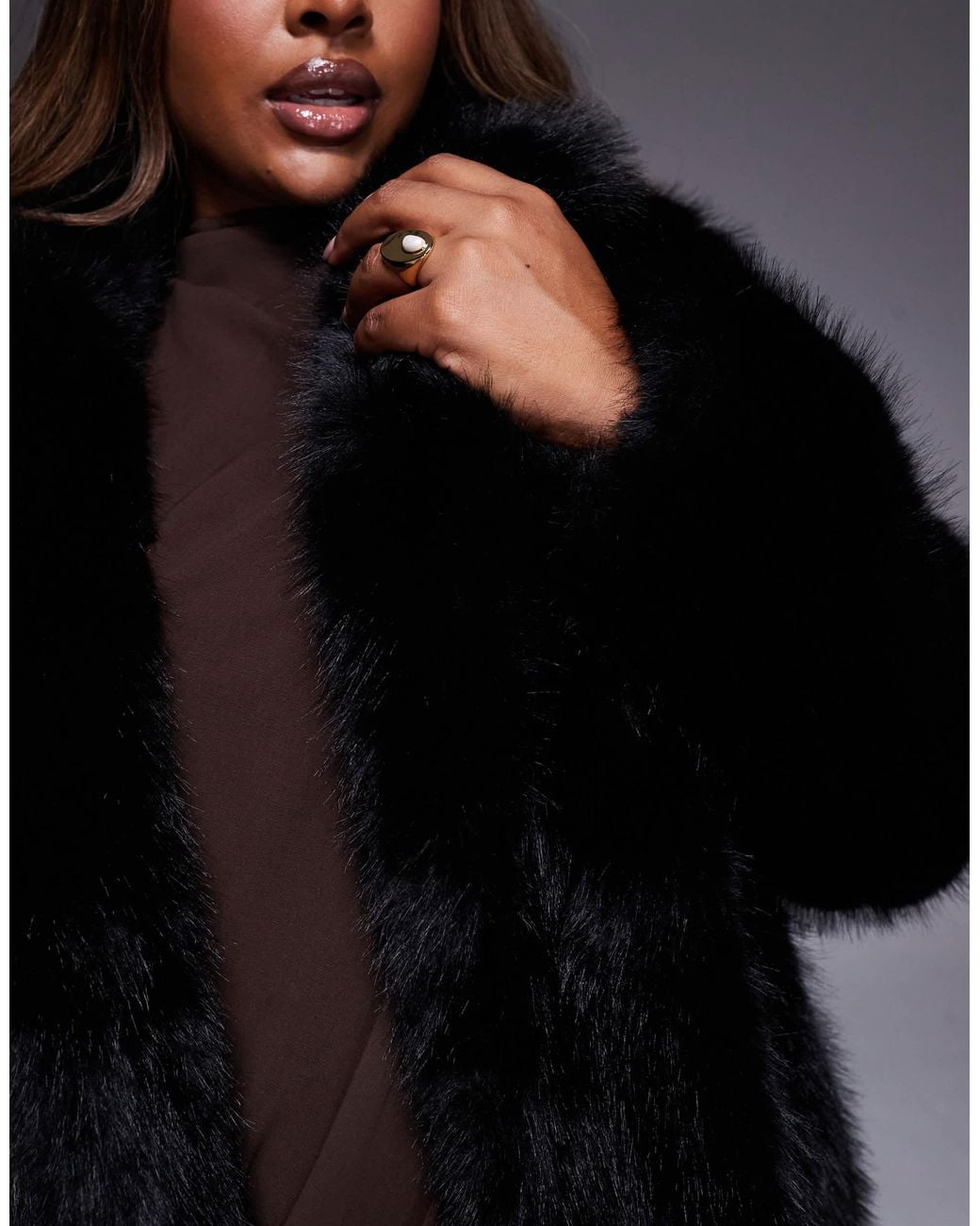 Forever New Black Faux Fur Coat