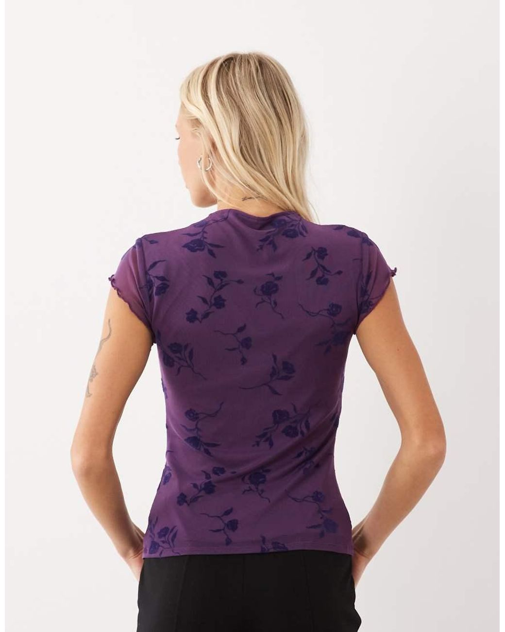 Motel Purple Jiwon Tie Neck Flocked Top