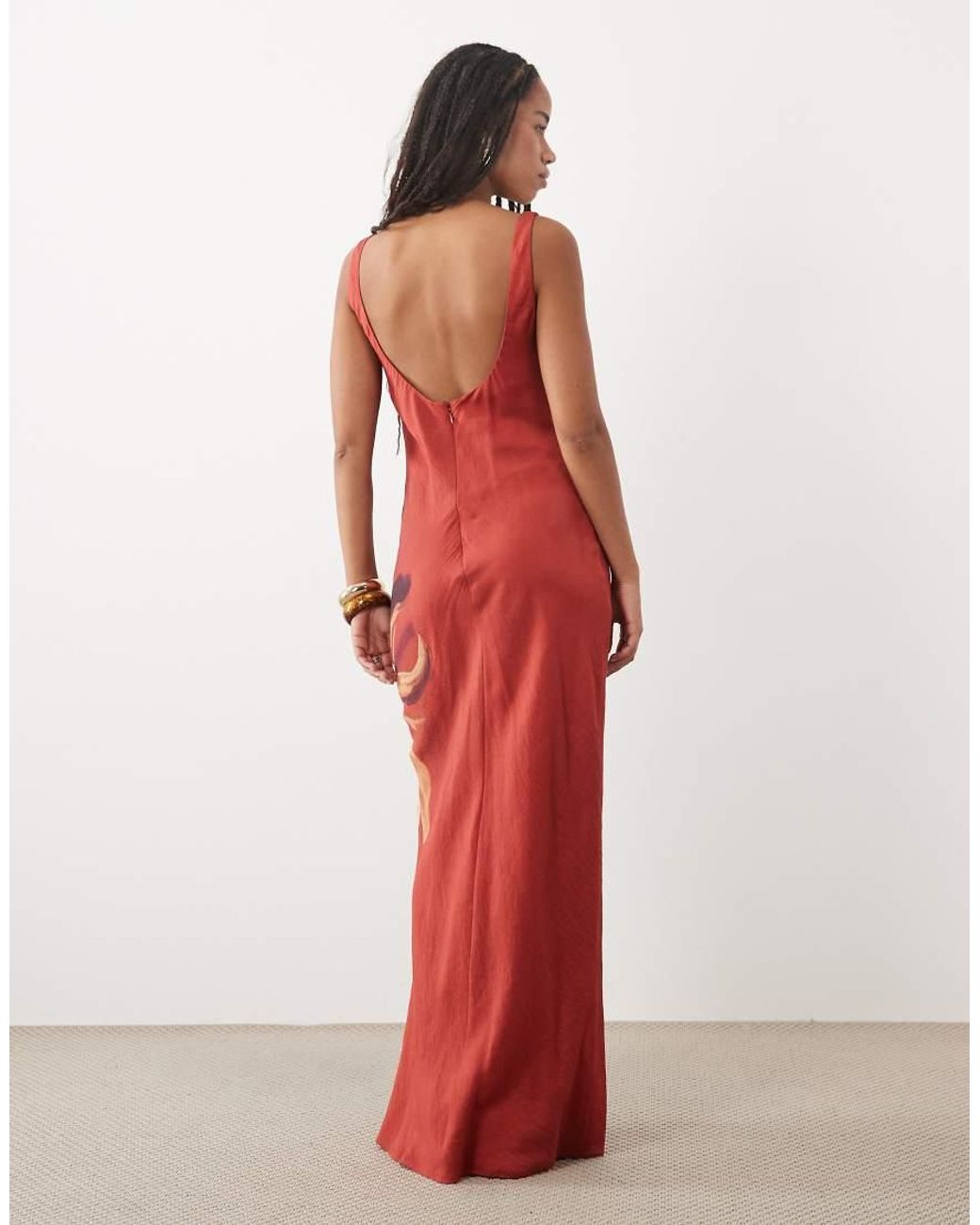 ASOS Red Scoop Neck Shift Maxi Dress With Placement Floral Print