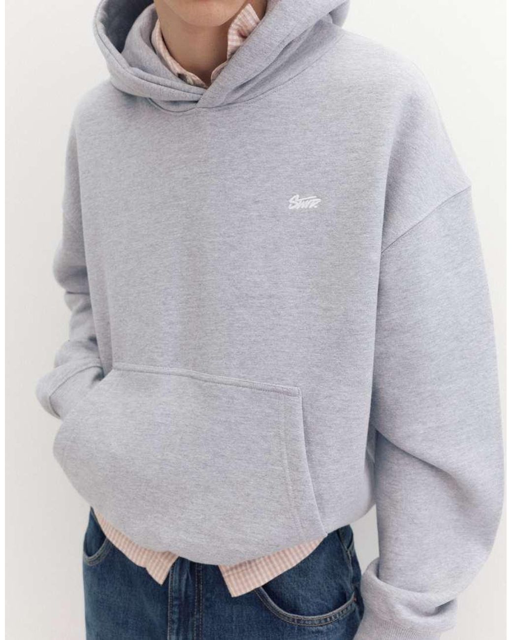 Pull&Bear Gray Stwd Boxy-fit Hoodie for men