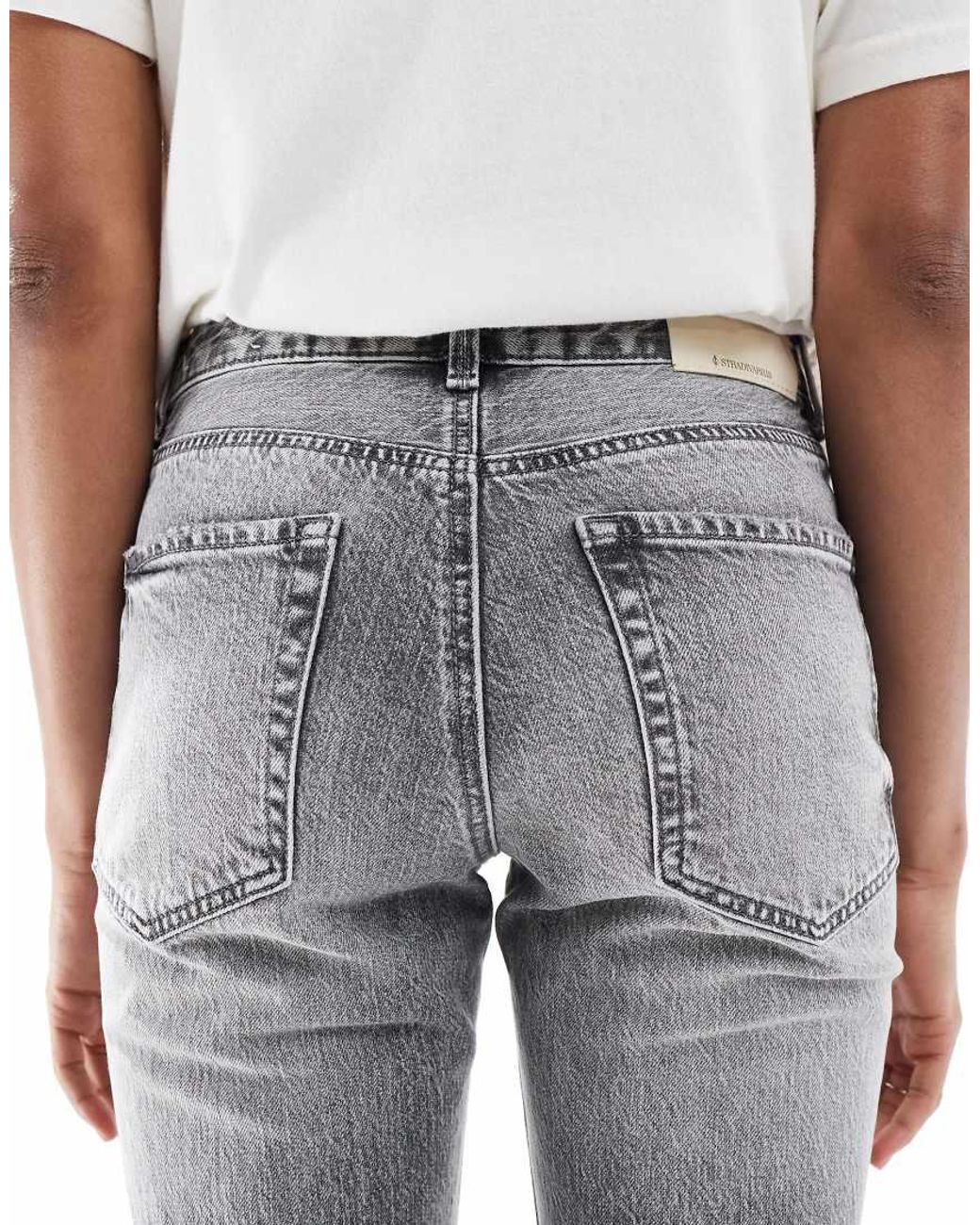 Stradivarius Gray Petite D98 Straight-leg Vintage Effect Jeans