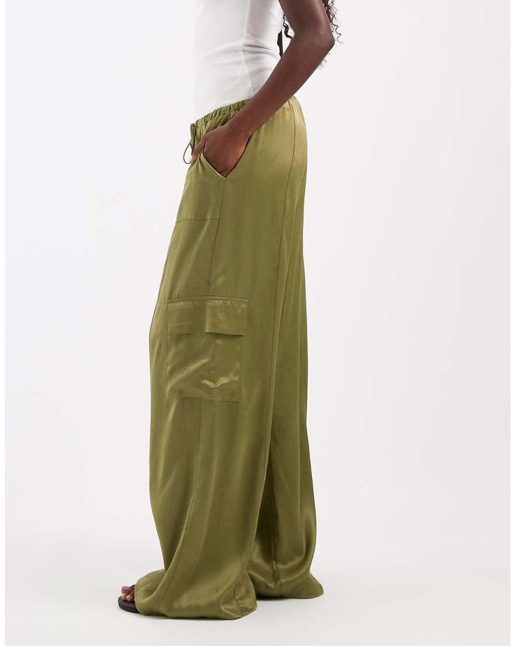 ASOS Green Satin Wide Leg Utility Trouser