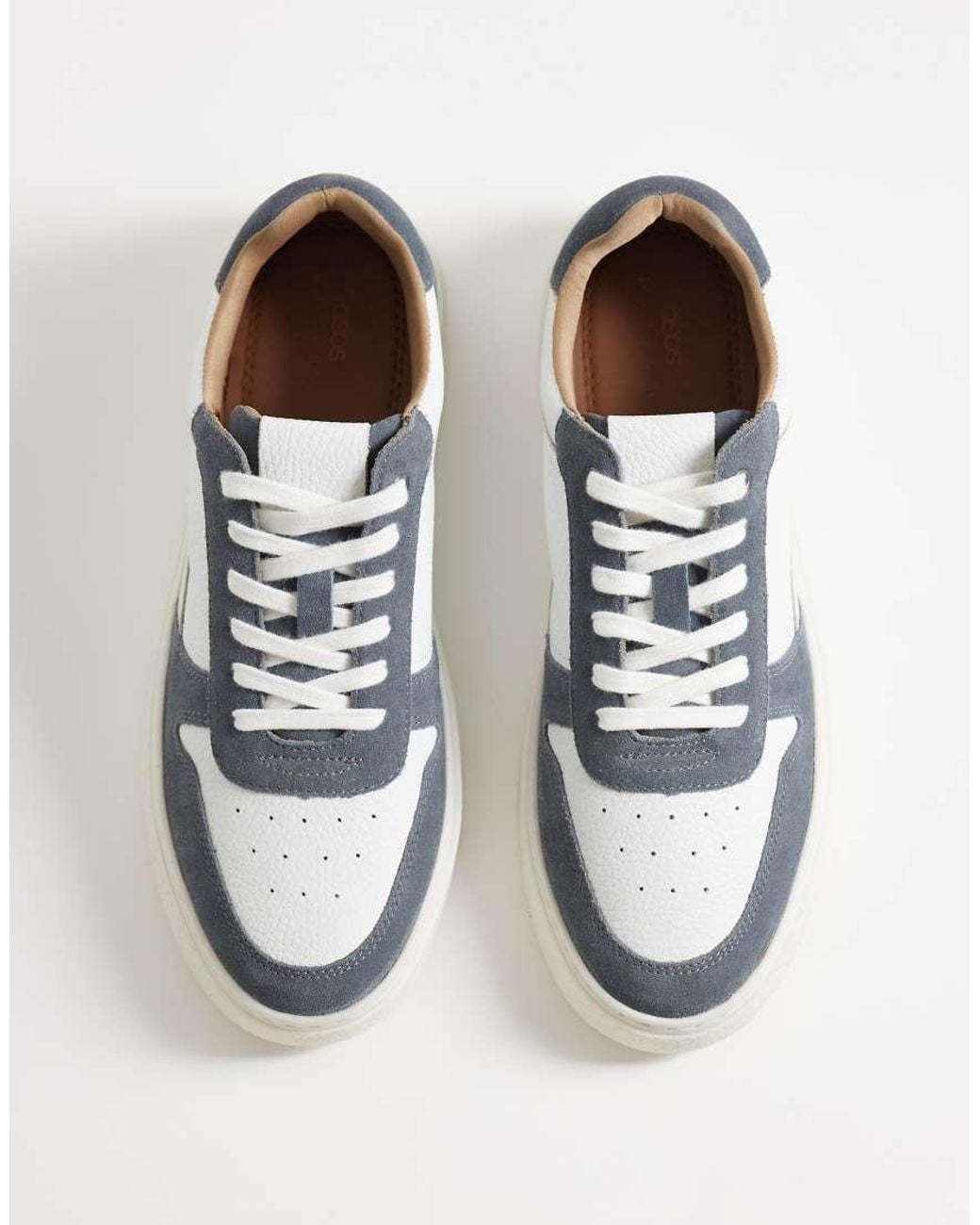 ASOS Blue Panelled Lace Up Trainers With Gum Sole for men