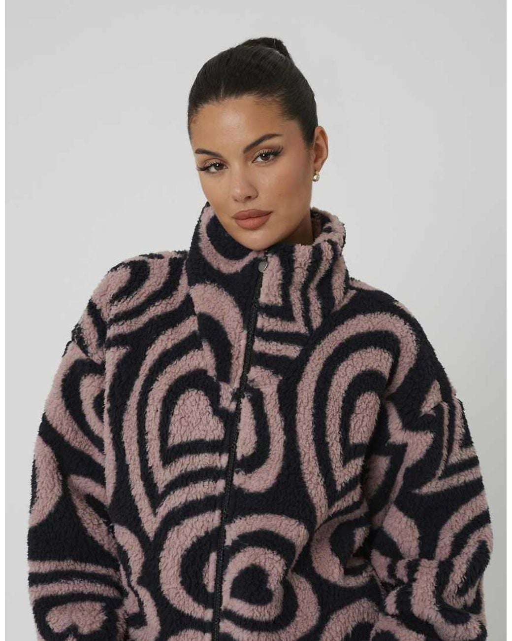 Brave Soul Black Sherpa Fleece Heart Print Sweatshirt