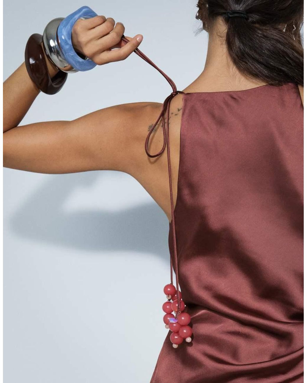 ASOS Red High Neck Grape Beading Top