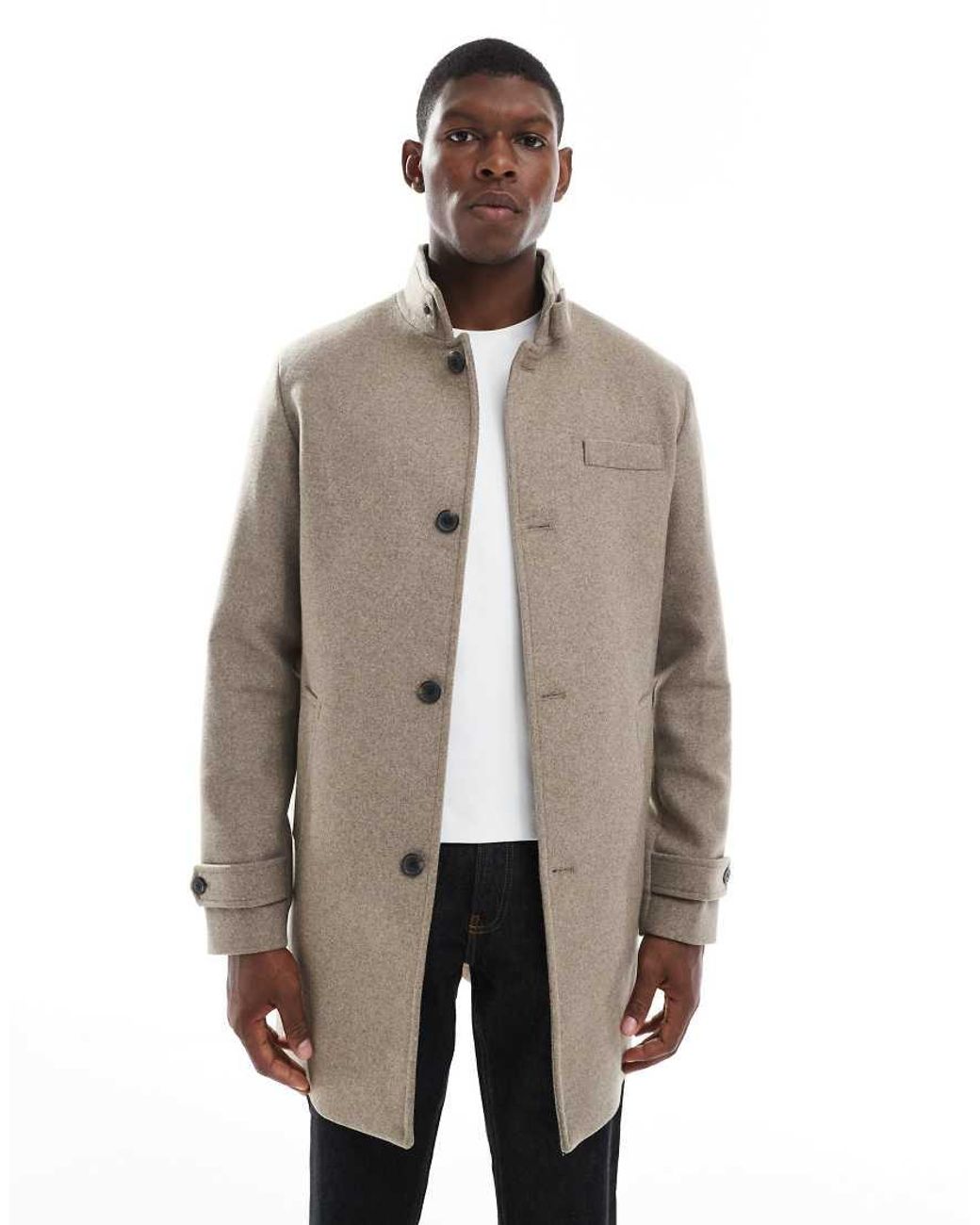 Jack & Jones Natural Wool Blend Funnel Neck Coat for men