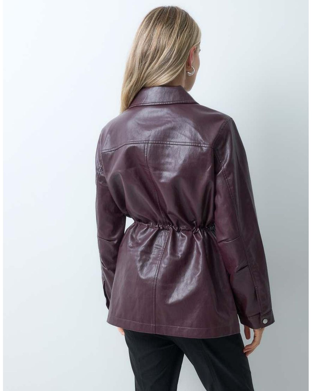 ONLY Purple Tie Waist Faux Leather Jacket