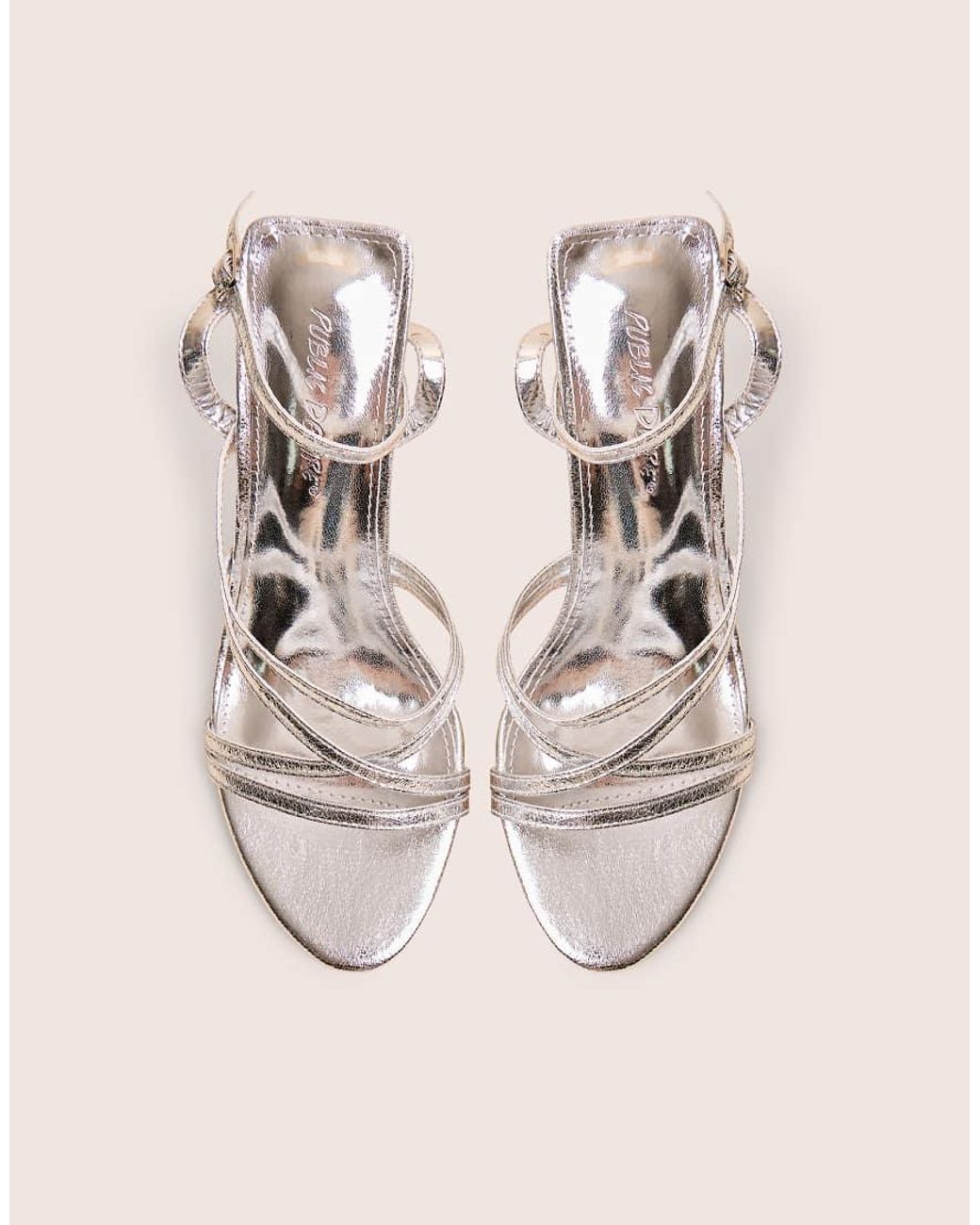 Public Desire Brown Free Spirit Silver Strappy Round Toe Mid Heels