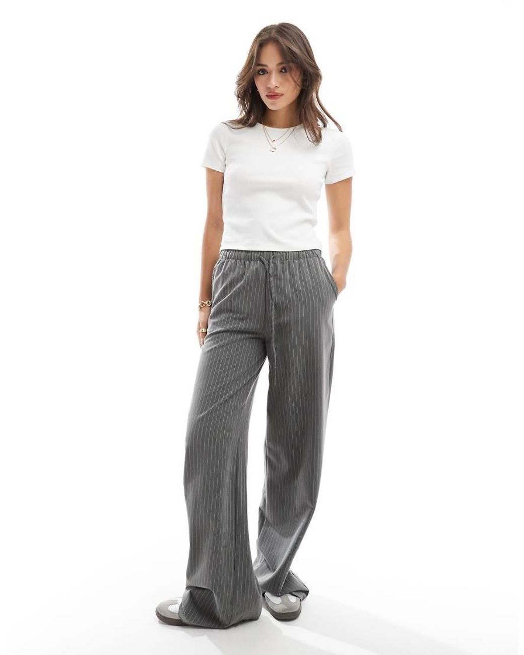 Vero Moda Gray Ribbed Round Neck T-Shirt
