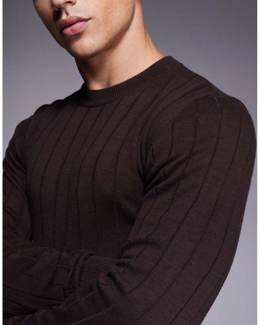 ASOS Blue Muscle Fit Long Sleeve Knitted Rib T-Shirt for men
