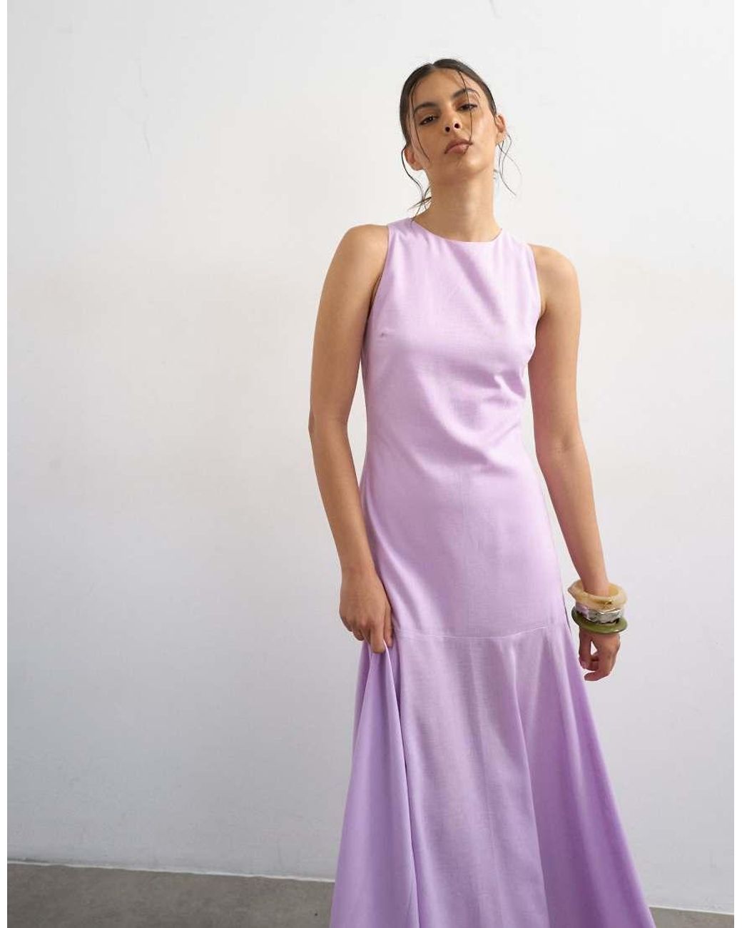 TOPSHOP Purple Dropped Waist Full Circle Hem Midi Dress