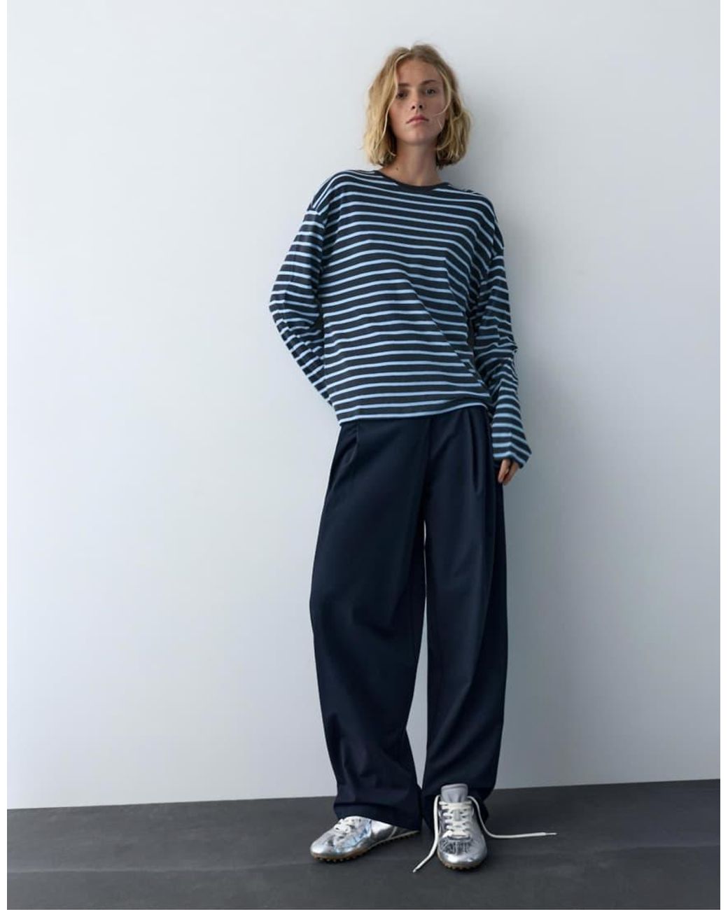 Pull&Bear Blue Striped Long Sleeve T-shirt