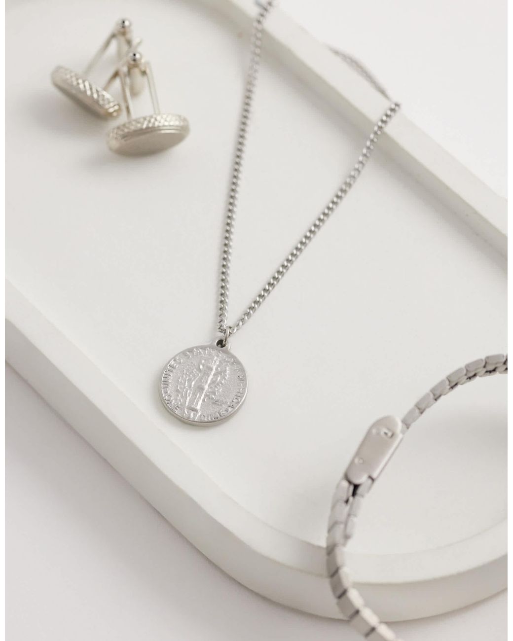 ASOS – farbene halskette aus wasserfestem edelstahl mit doppelseitigem münzanhänger in White für Herren