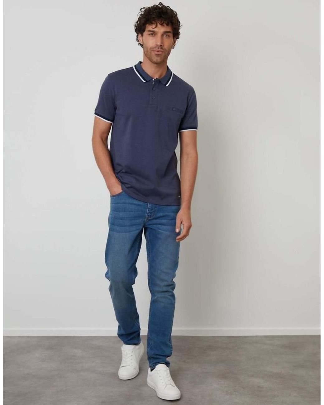 Threadbare Blue Jetted Pocket Cotton Polo Shirt for men