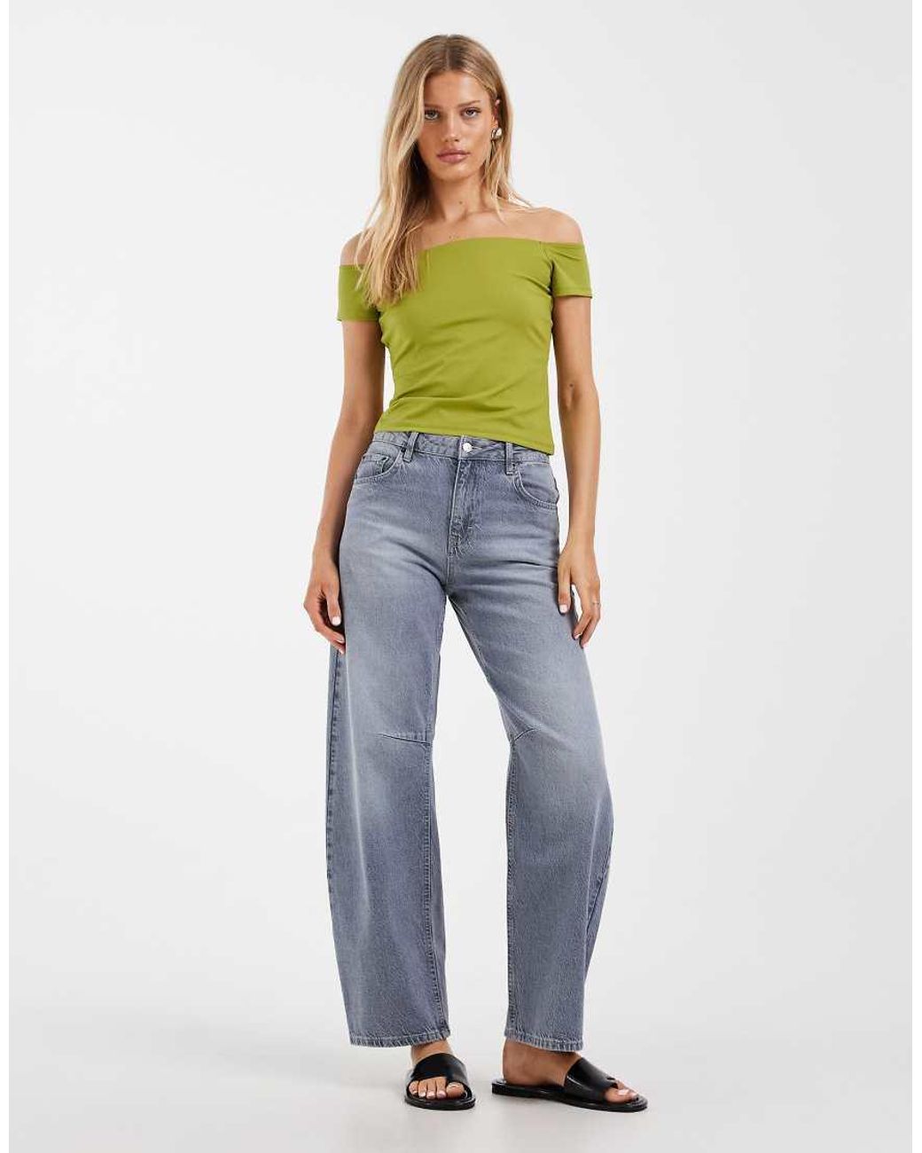 ASOS Green Sculpting Off The Shoulder Short Sleeve Top