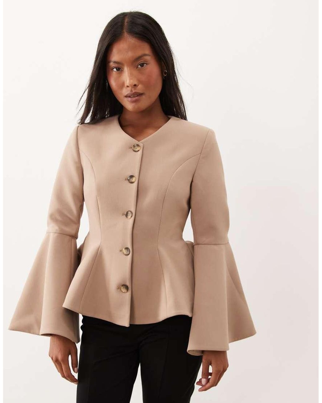 Miss Selfridge Natural Cinched Peplum Blazer With Flute Sleeve