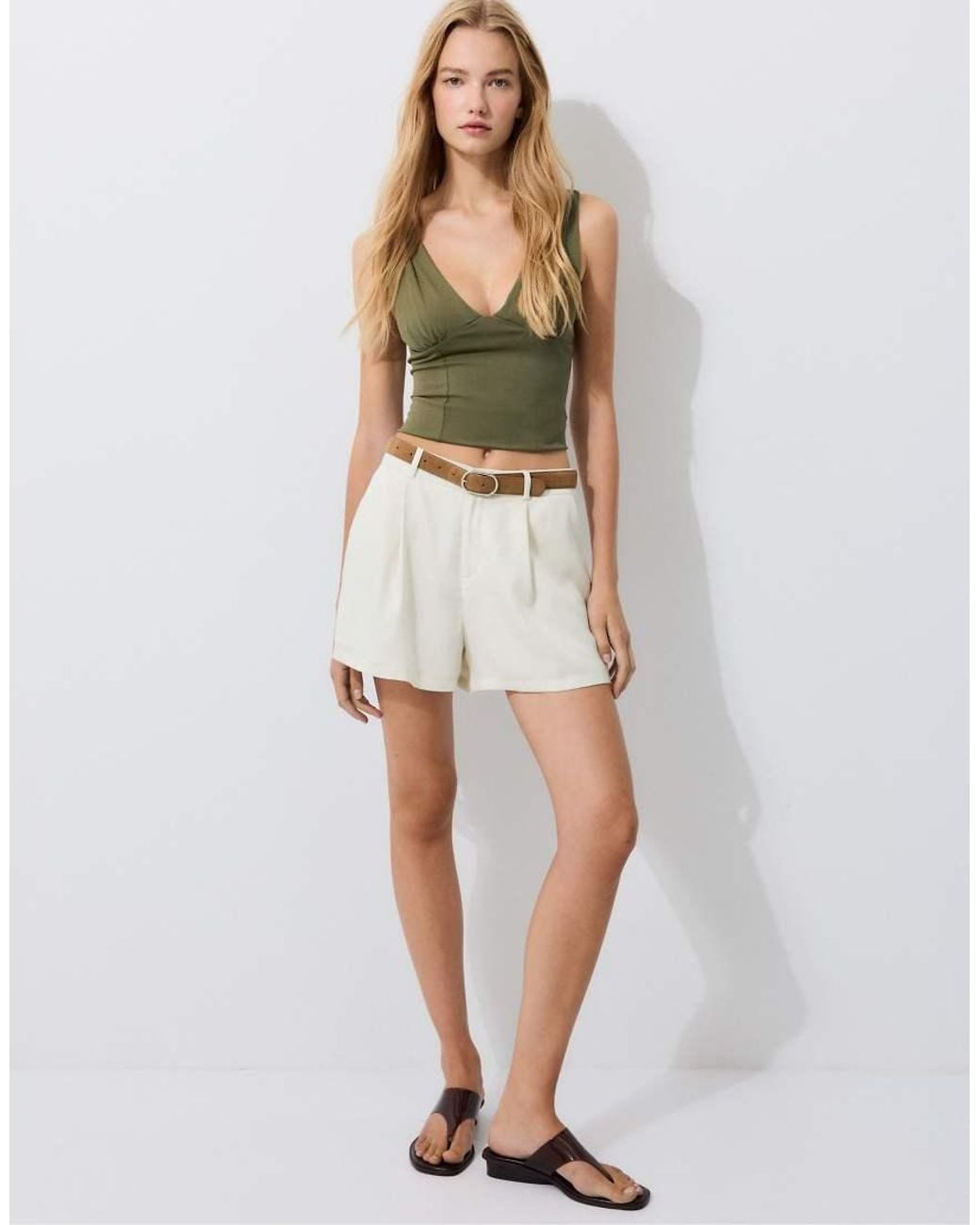 Stradivarius Brown Vinyl Thong Flat Sandals