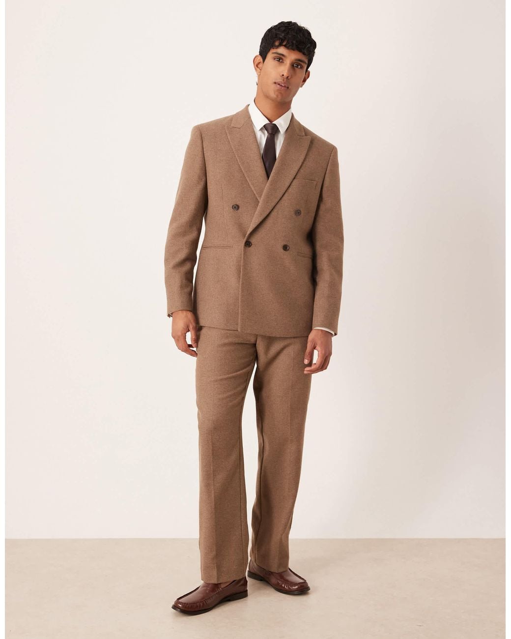 ASOS Brown Regular Double Breasted Suit Jacket With Wool for men