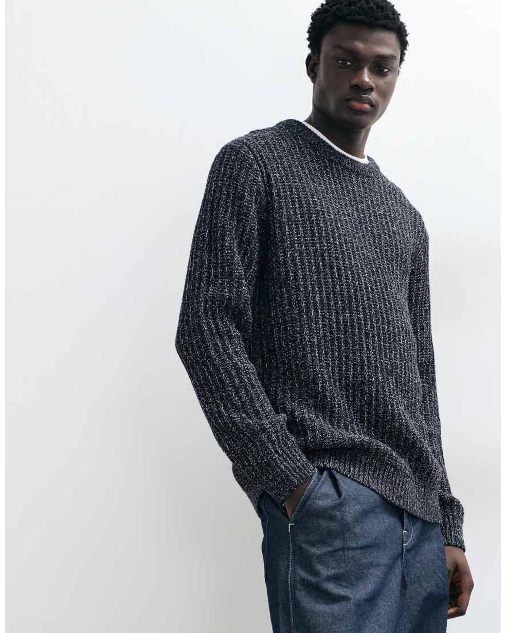 Jack & Jones Blue Ribbed Crew Neck Sweater for men