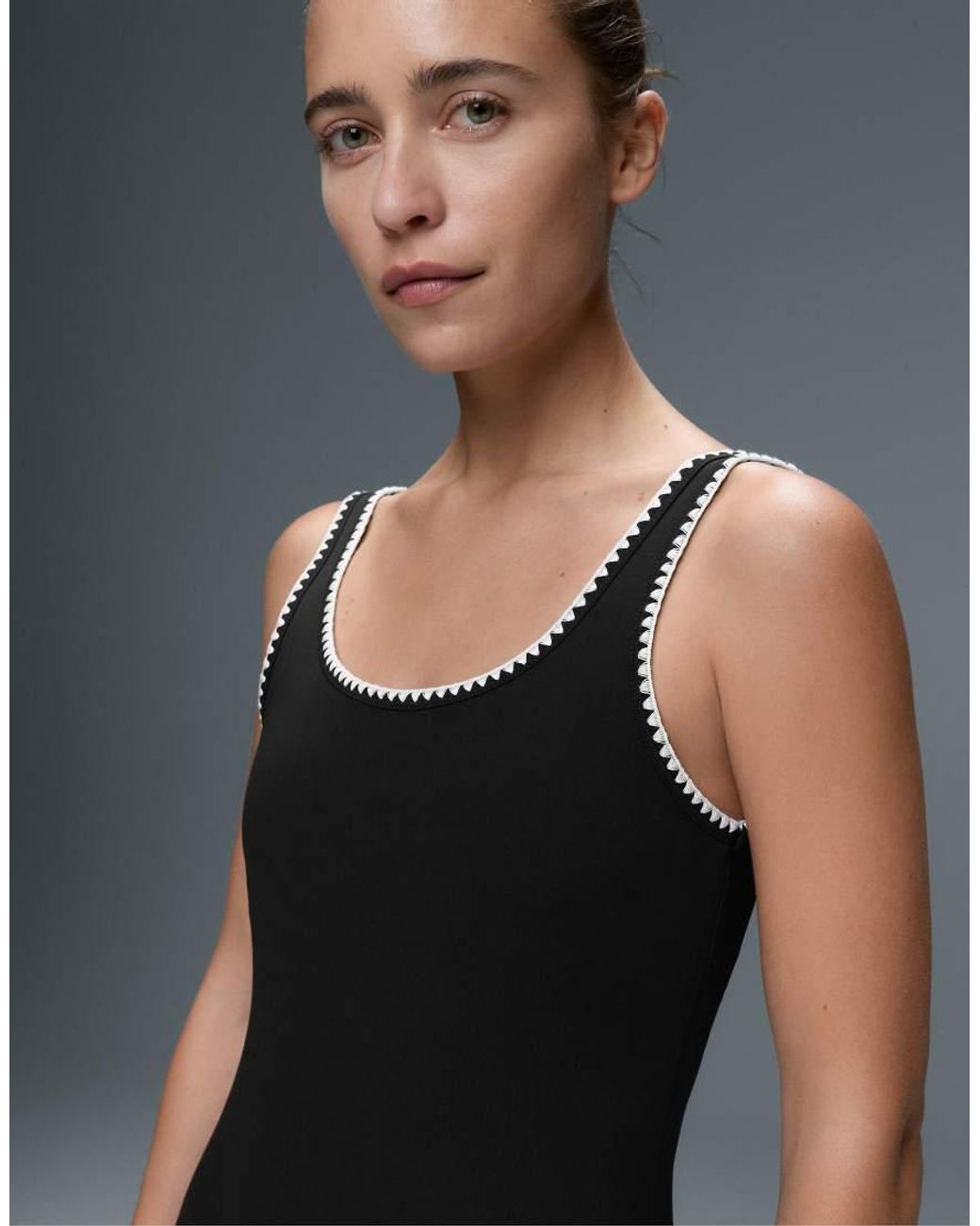 Oysho Black Contrast Stitching Comfortlux Short Jumpsuit