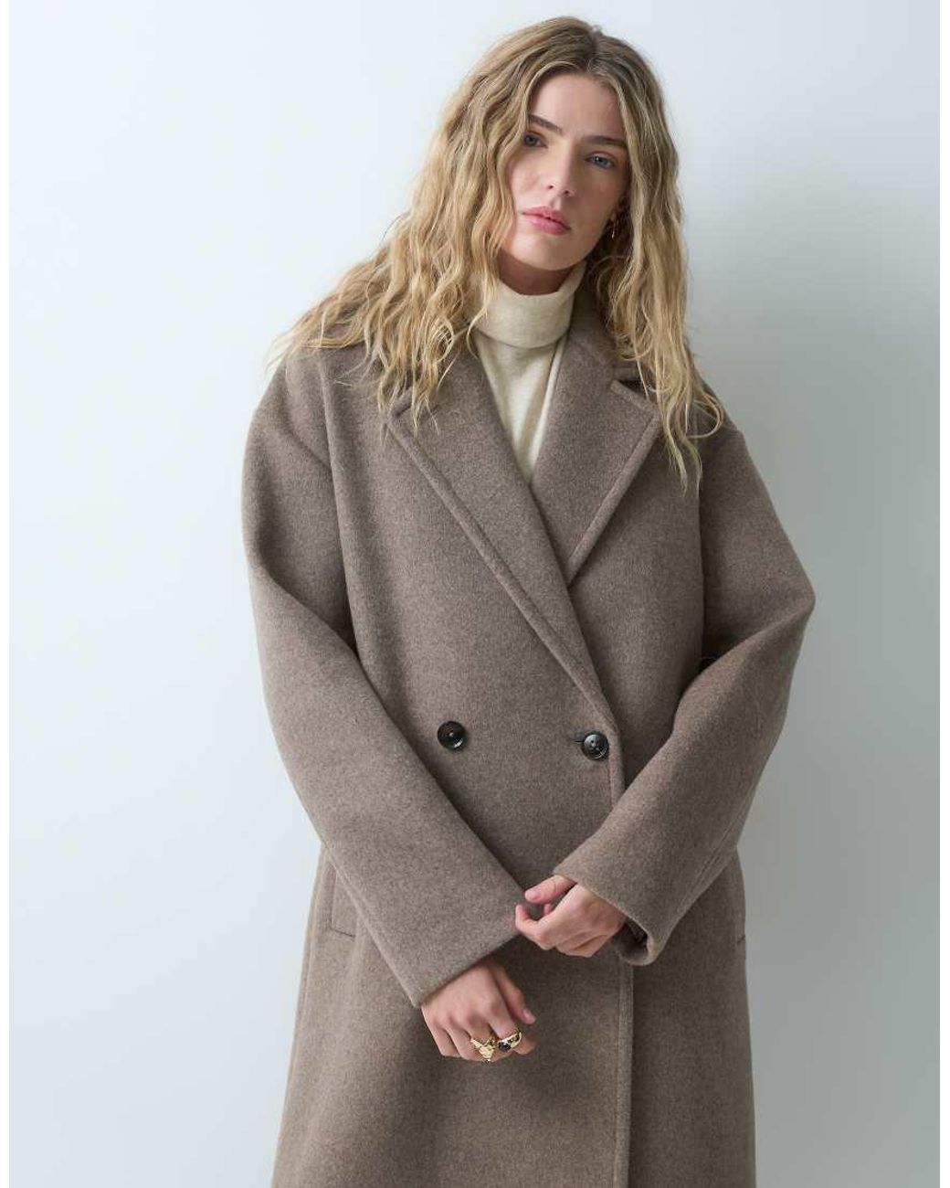 Forever New Gray Wool Feel Revere Collar Boxy Coat