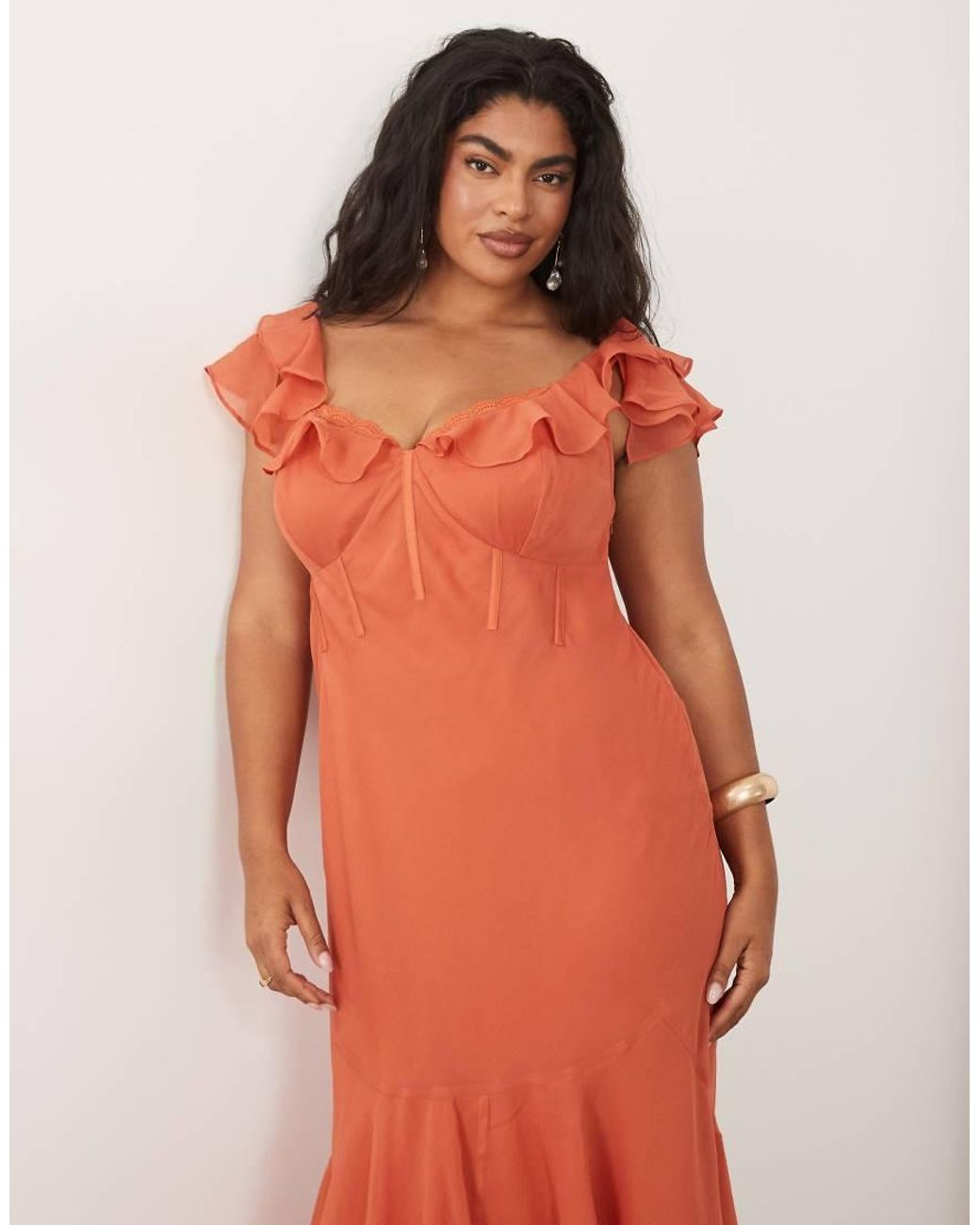 ASOS Red Asos Design Curve Frill Sleeve Maxi Dress With Fishtail Hem