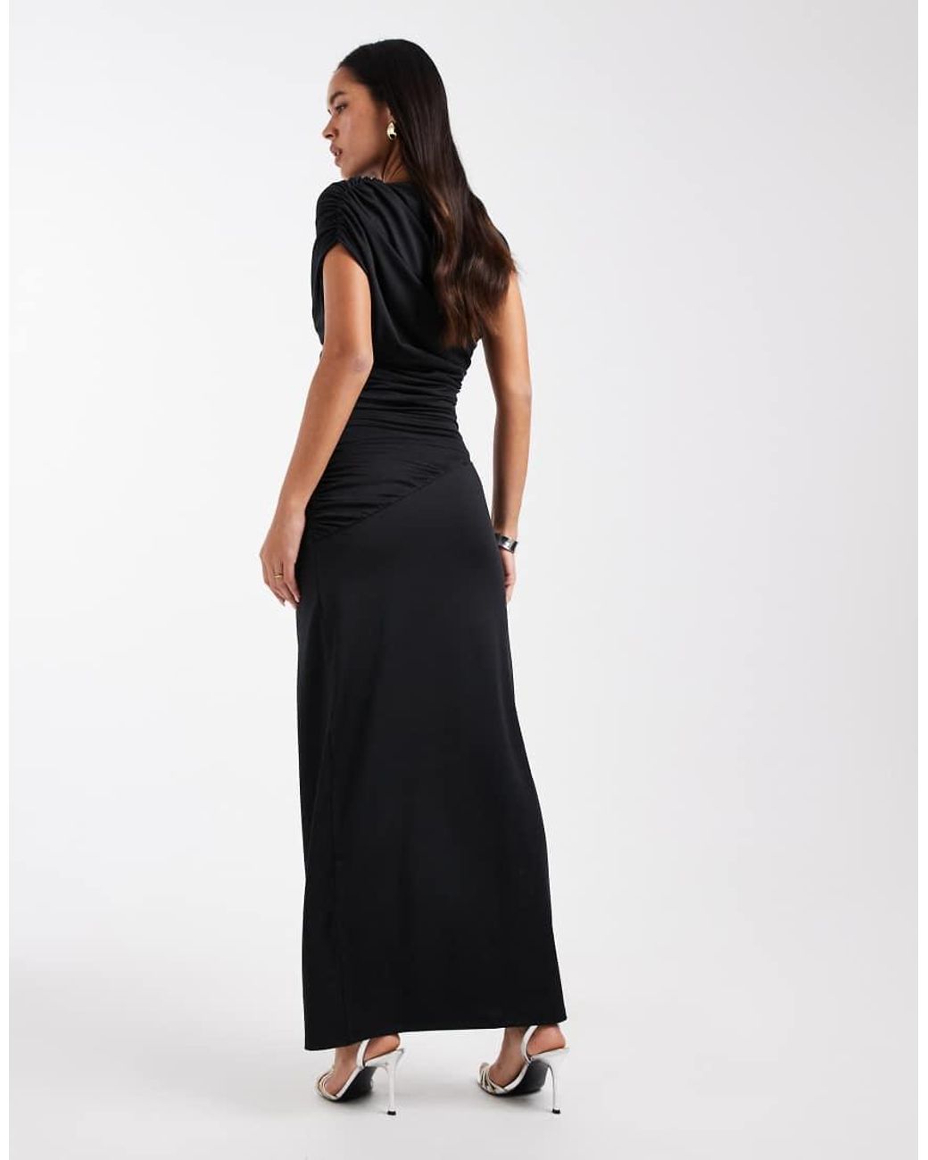 4th & Reckless Blue Double Layered Slinky Drape Waist Detail High Neck Sleeveless Maxi Dress
