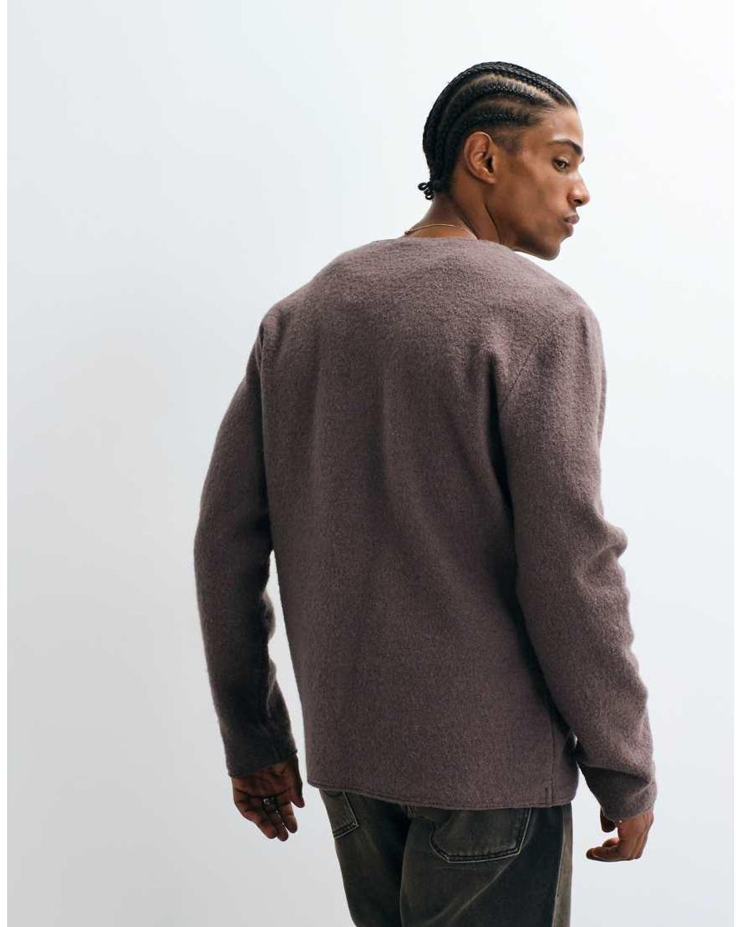SELECTED Brown 100% Boiled Wool V-neck Cardigan for men