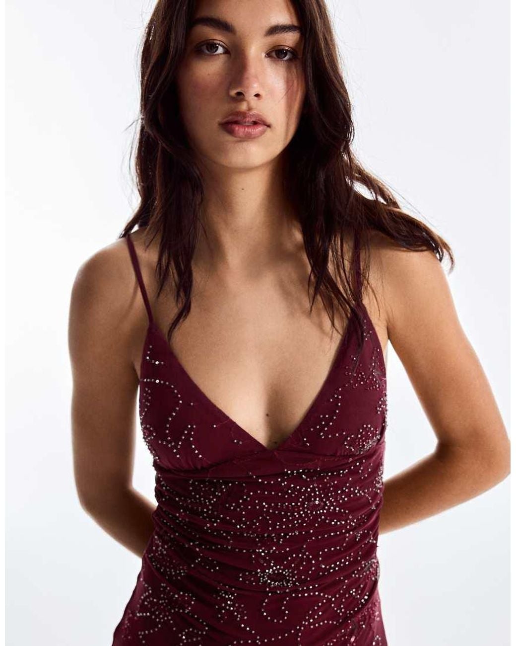 Bershka Red Embroide Ruffle Mini Skirt