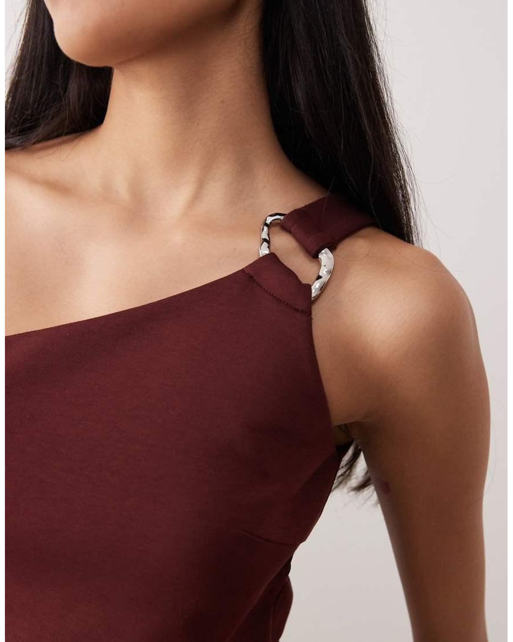 Y.A.S Red One Shoulder Metal Detail Top