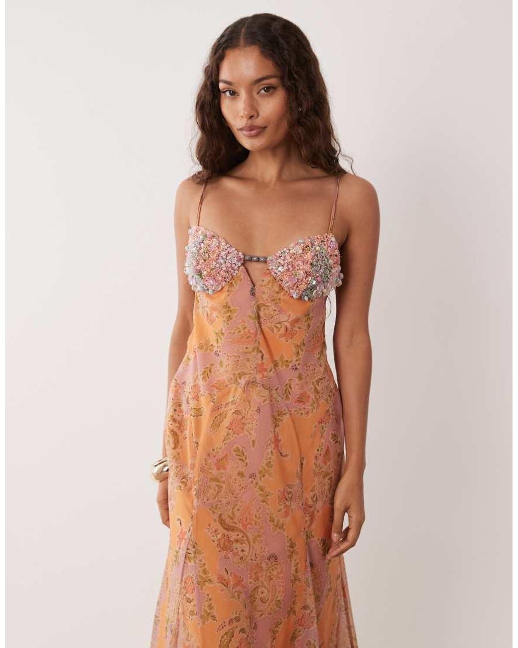 ASOS Multicolor Asos Design Petite Embellished Bust Cami Cut Out Maxi Dress