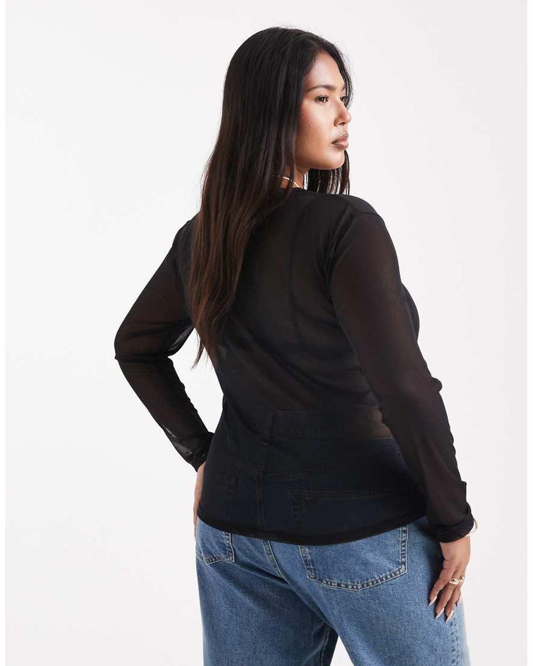Noisy May Black Long Sleeve Mesh Top