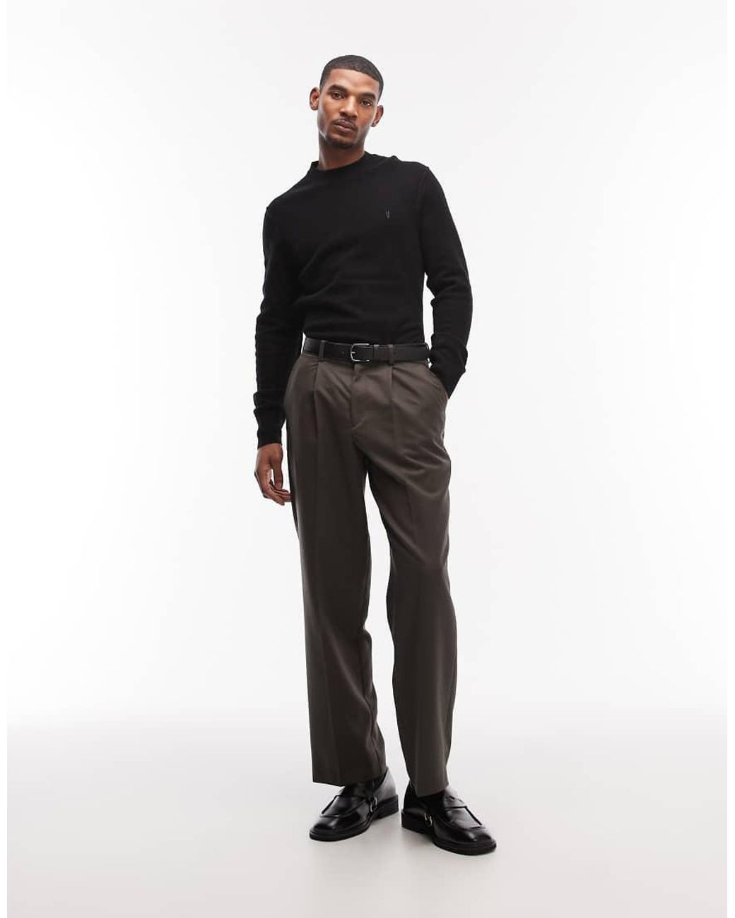 AllSaints Black Statten Crew Neck Logo Sweater for men