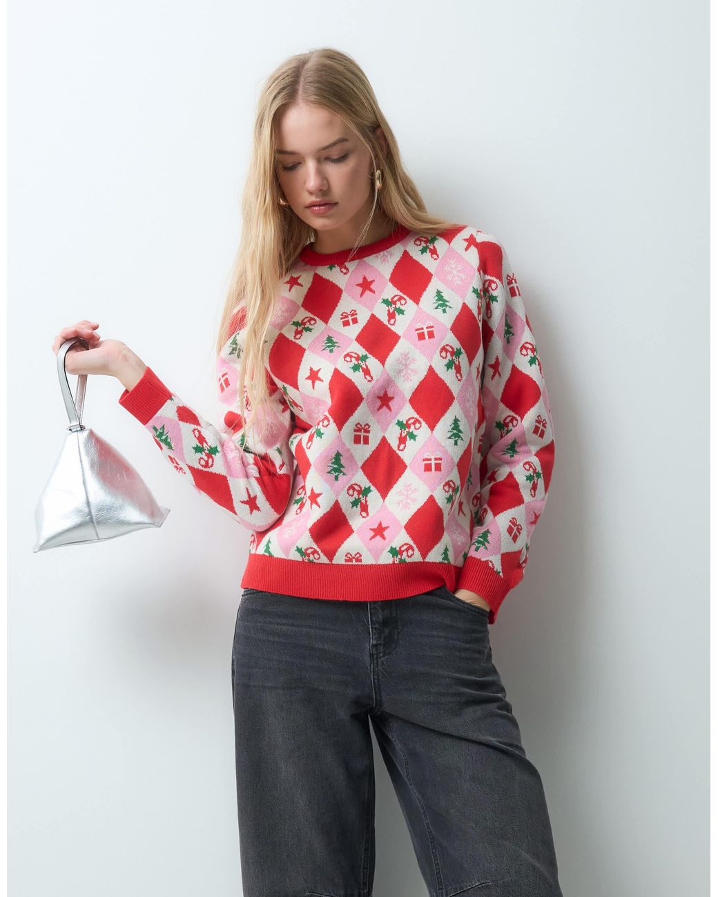 Threabdare pull en maille à losanges Threadbare en coloris Red