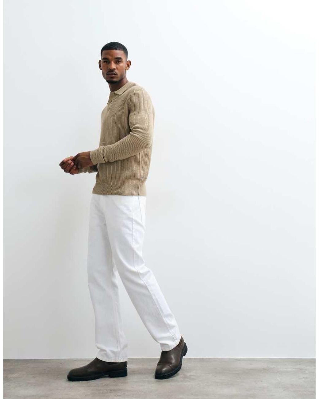 Jack & Jones Natural Fine Rib Polo Jumper for men