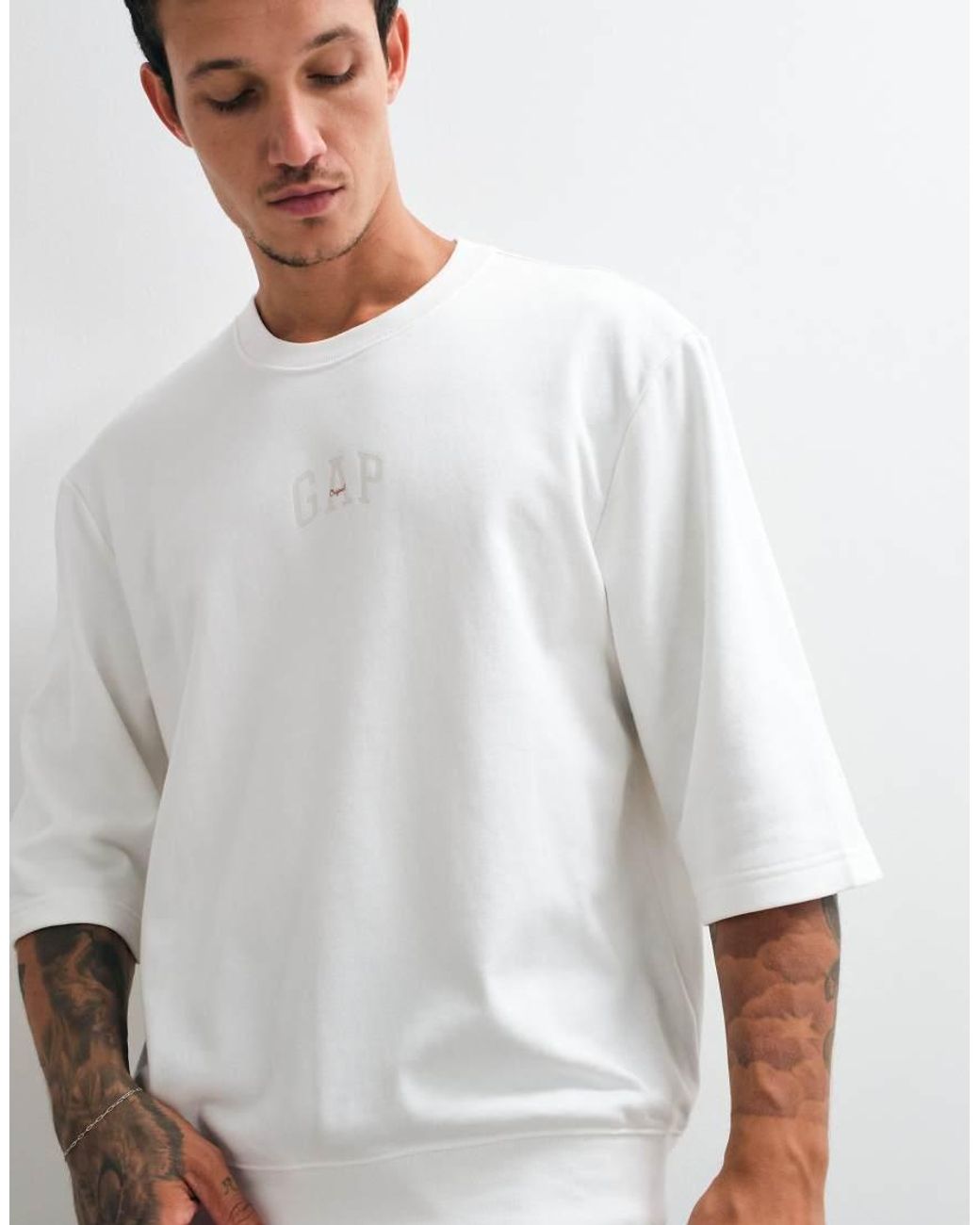 Gap White Crew Neck Short Sleeved Logo Sweat Top for men