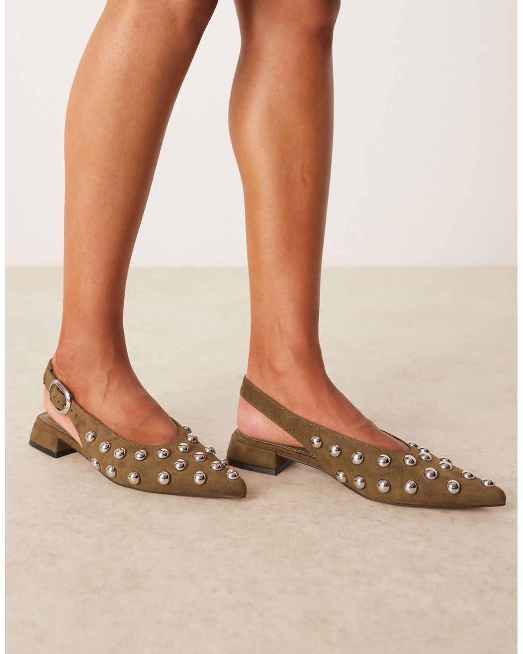 ASOS Natural Leonora Studded Slingback Ballets