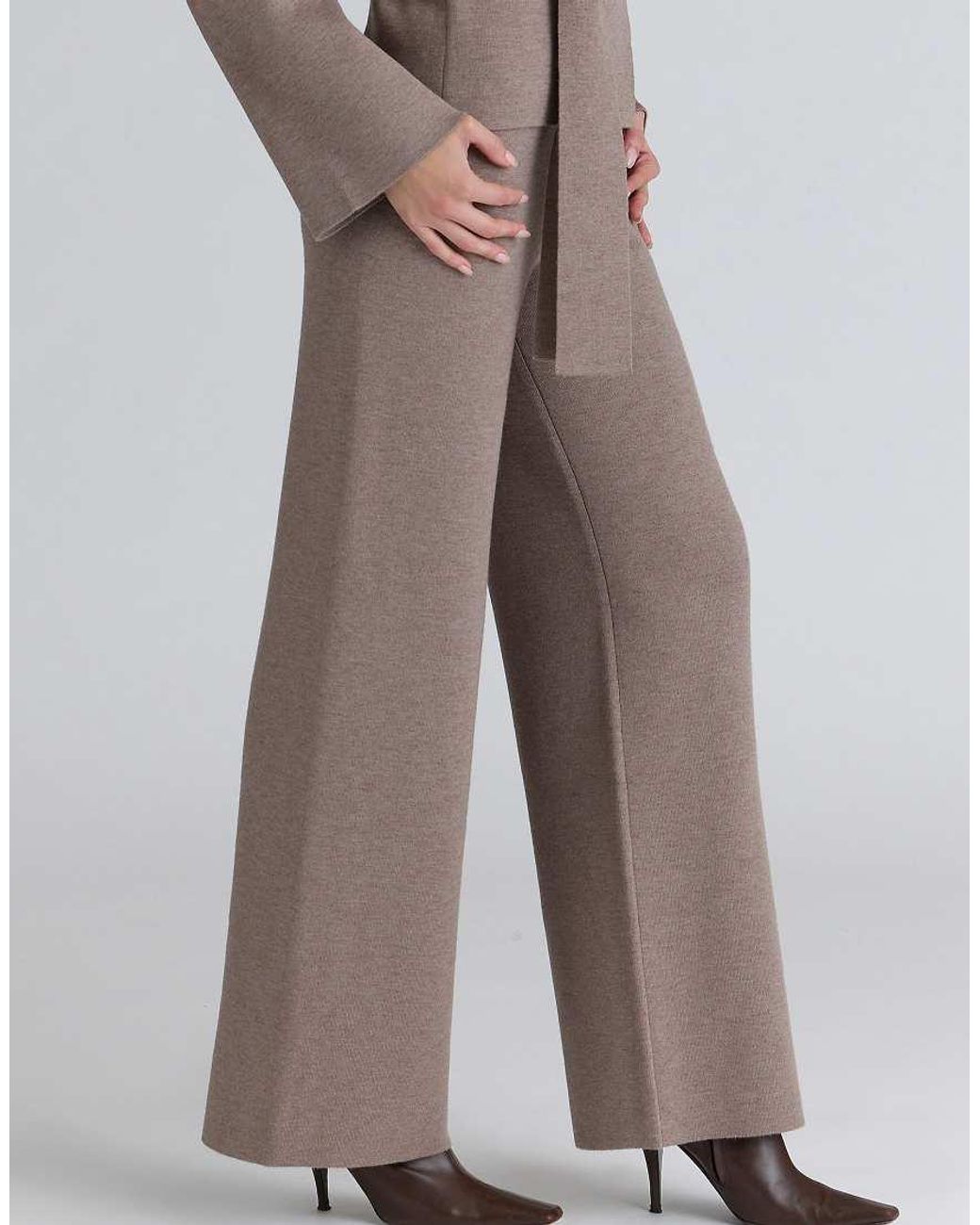 House Of Cb Brown Avery Taupe Wool Wide Leg Trousers