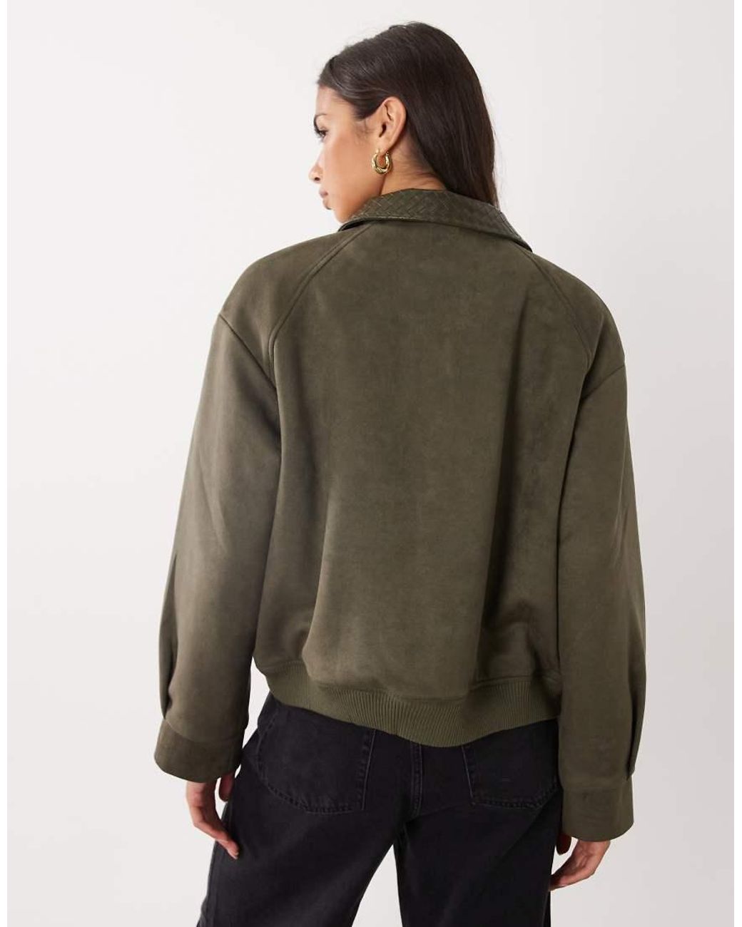 Aria Cove Brown Weaved Collared Faux Suede Zip Through Bomber Jacket